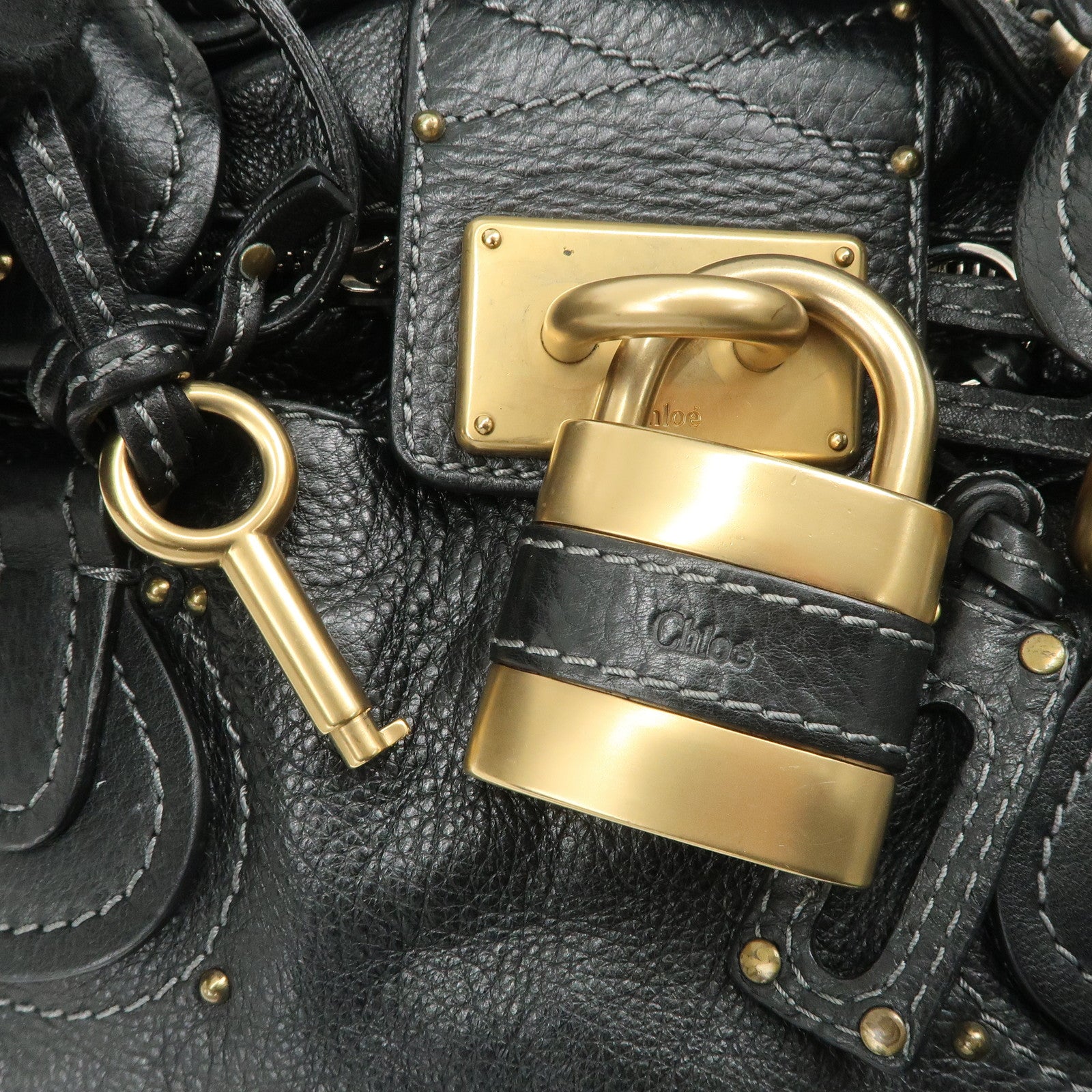 Chloe Paddington Leather Hand Bag Black Gold Hardware Used