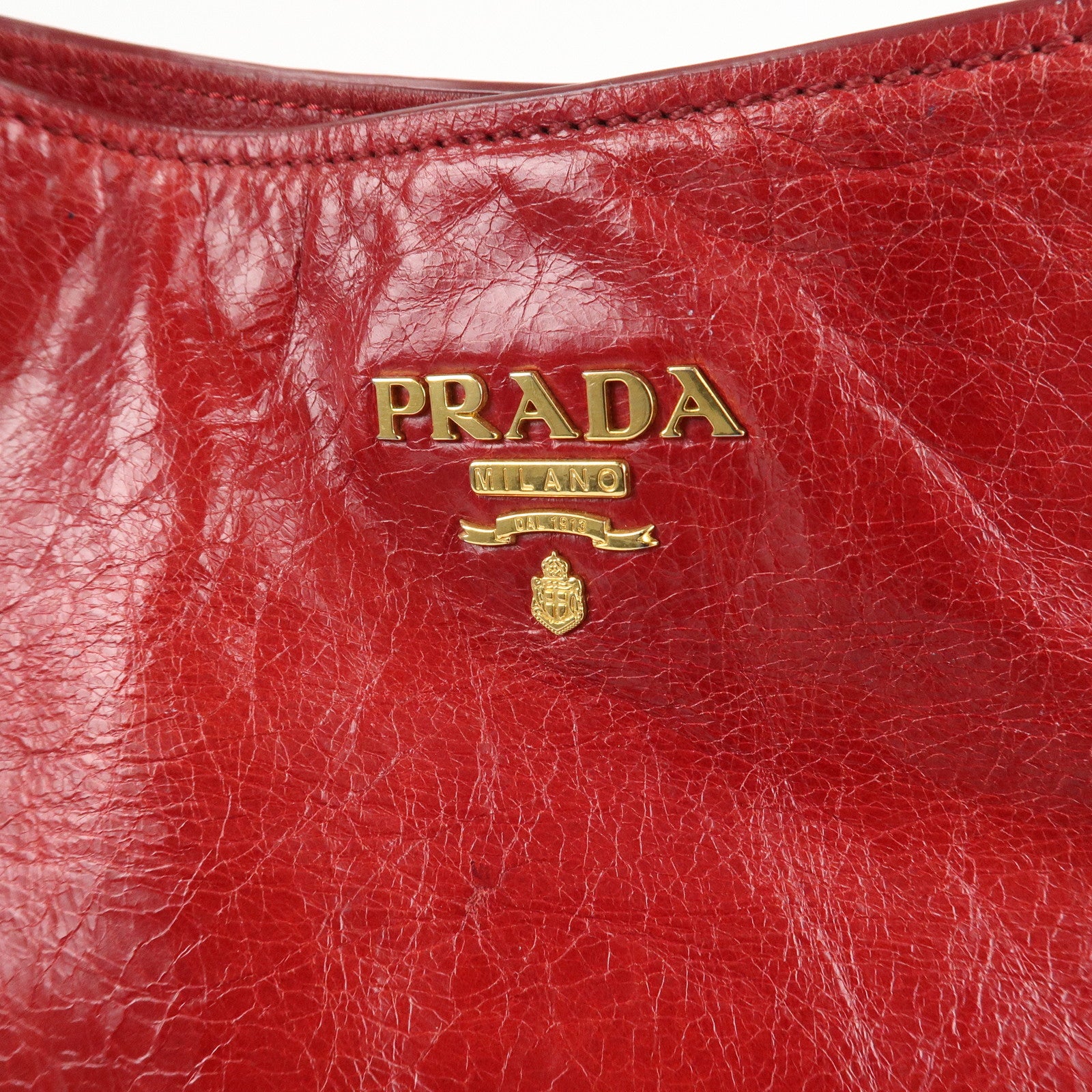 PRADA Logo Leather One Shoulder Bag Red BR4829 Used