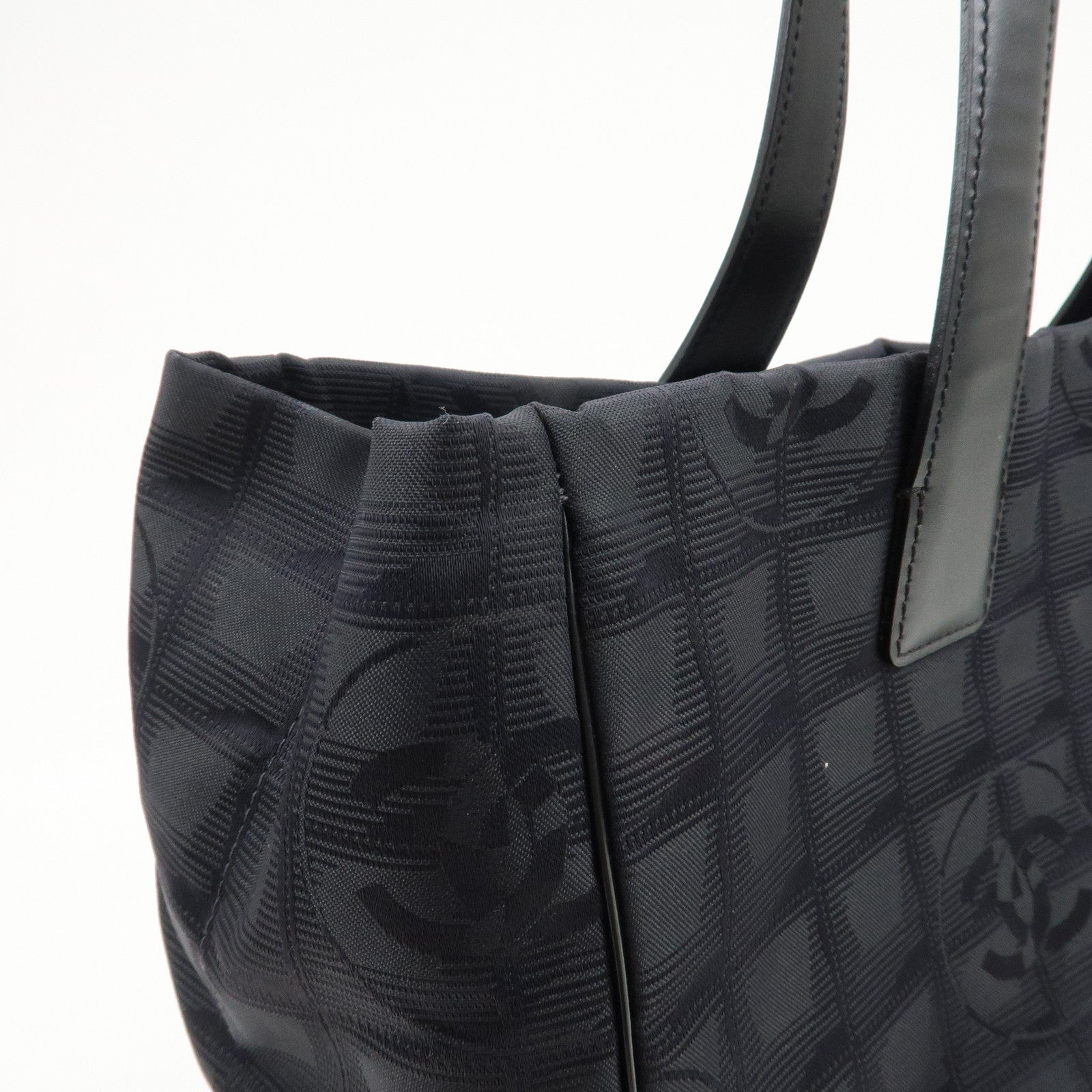 CHANEL New Travel Line Nylon Jacquard Leather Tote Bag A15991 Used