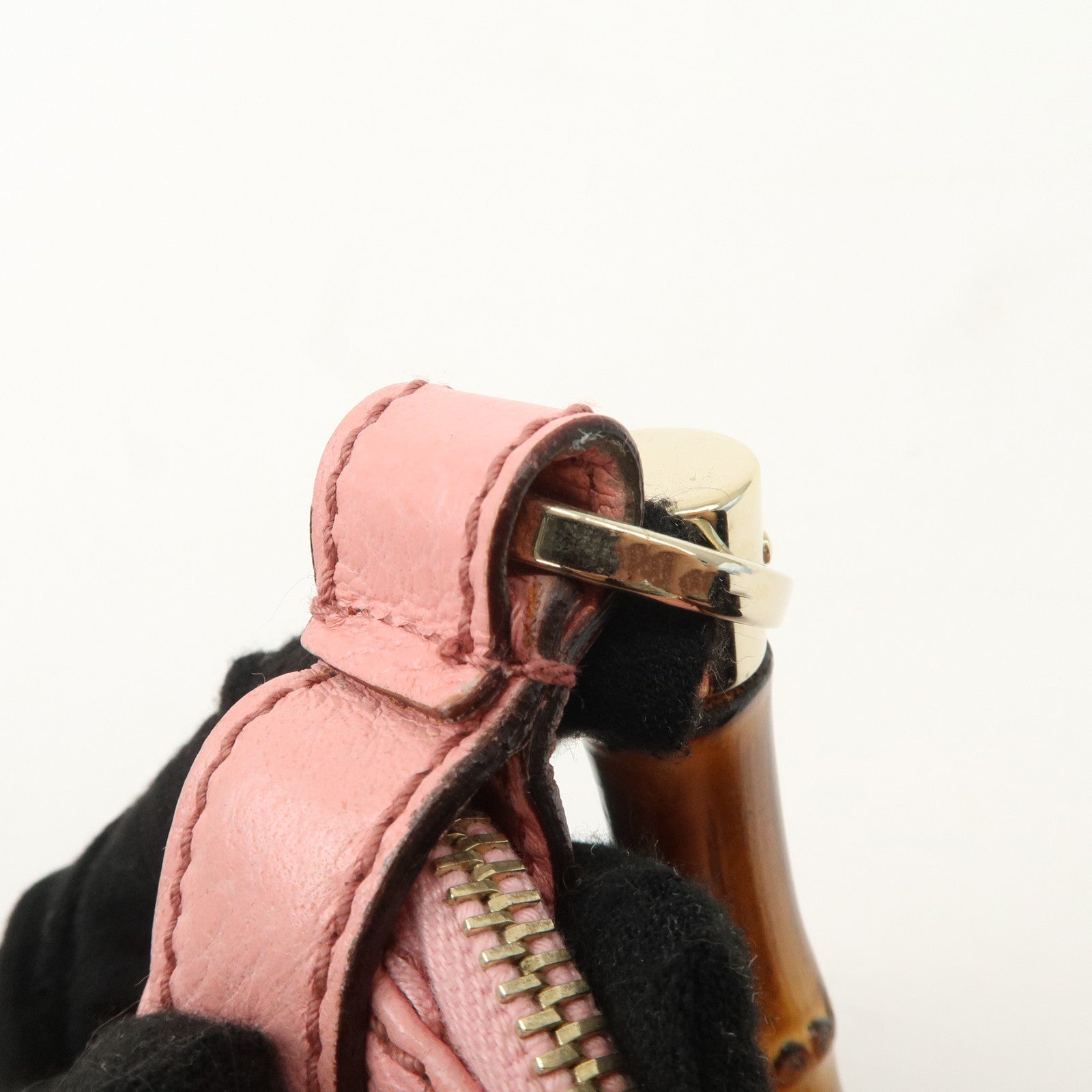 GUCCI Bamboo Leather Shoulder Bag Hand Bag Studs Pink 137378 Used