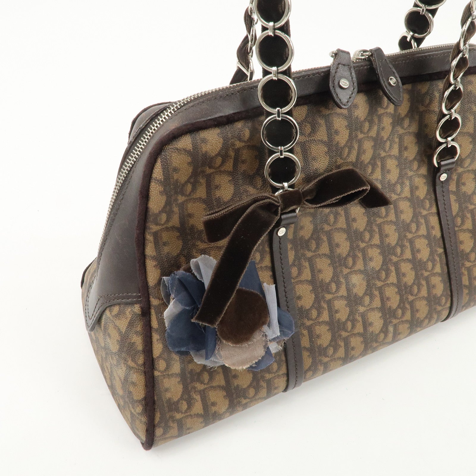 Christian Dior Romantic Trotter PVC Velor Chain Shoulder Bag Used