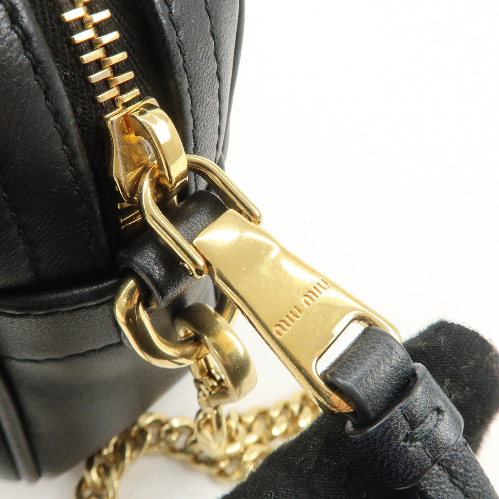 MIU MIU Matelasse Leather Chain Shoulder Bag Crossbody Bag Black Used