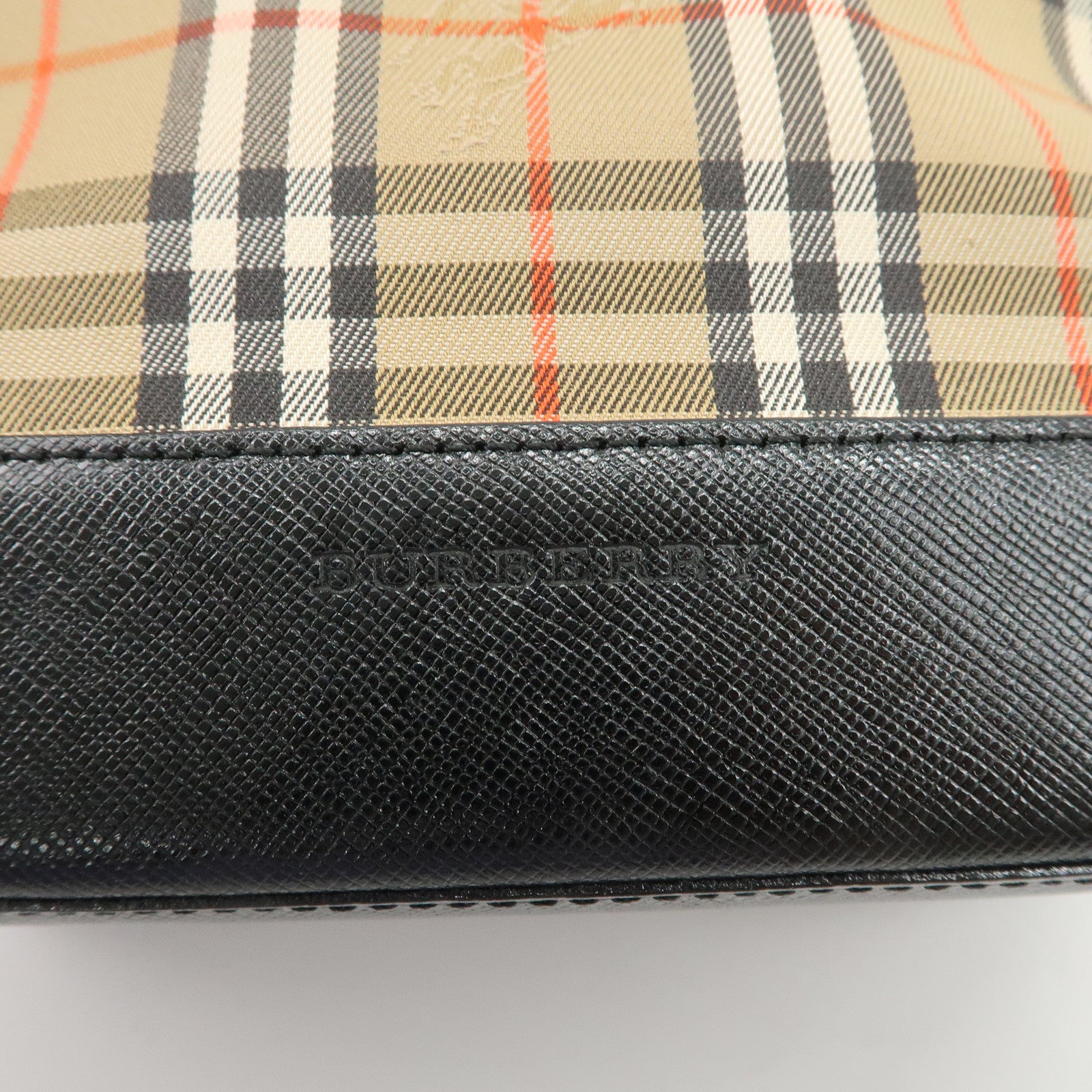 BURBERRY Nova Plaid Canvas Leather Shoulder Bag Hand Bag Black Used