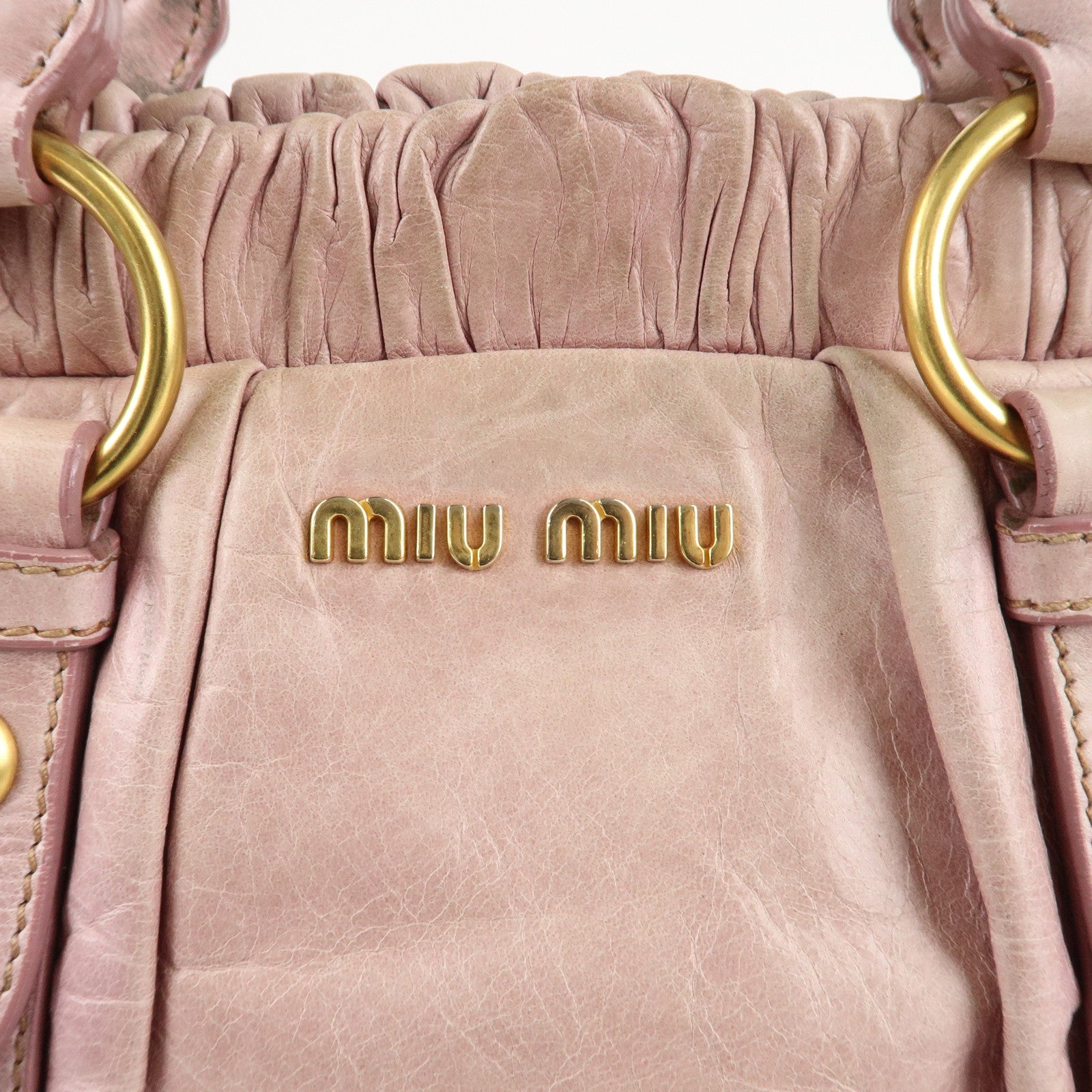 MIU MIU Logo Leather 2WAY Bag Shoulder Bag Hand Bag Pink Used