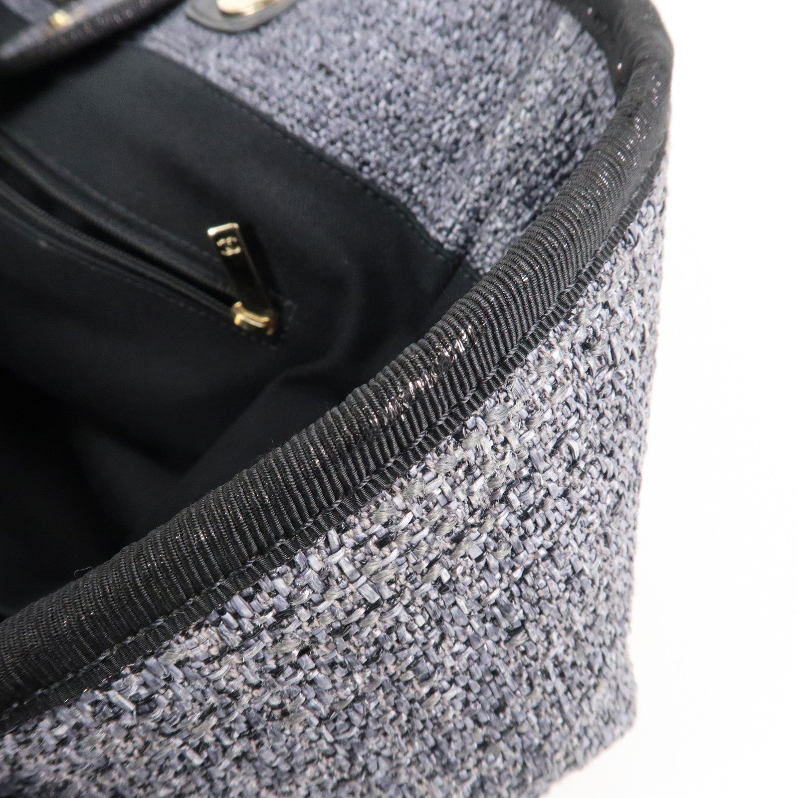 CHANEL Deauville Raffia Leather Chain Tote Bag GM A66941 Navy Used