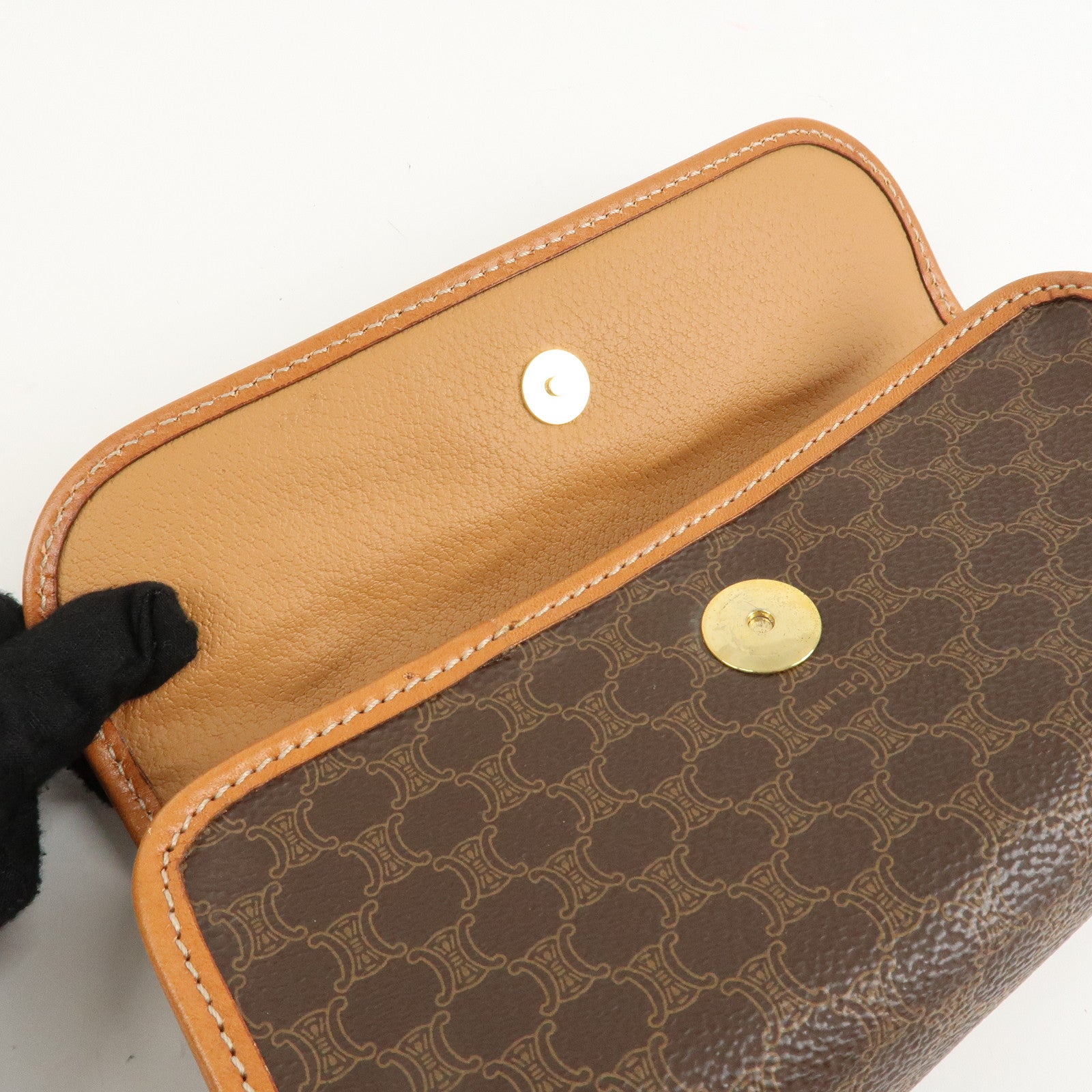 CELINE Macadam PVC Leather Pouch Cosmetic Pouch Brown Used