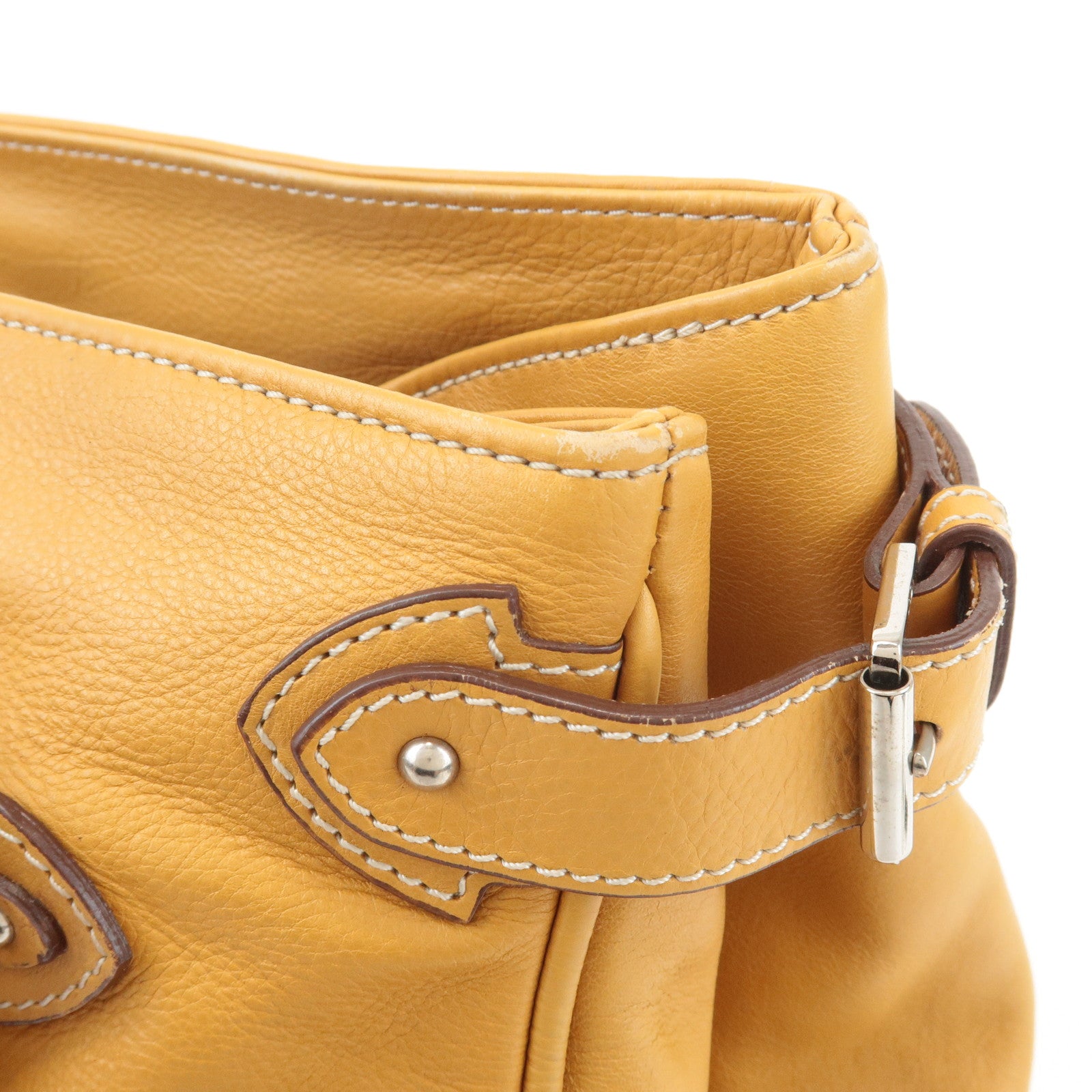 Christian Dior Leather Tote Bag Shoulder Bag Mustard Silver HDW Used