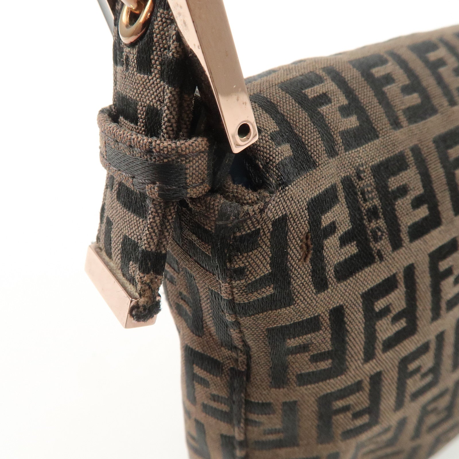 FENDI Mamma Baguette Canvas Shoulder Bag Brown Black 26424 Used