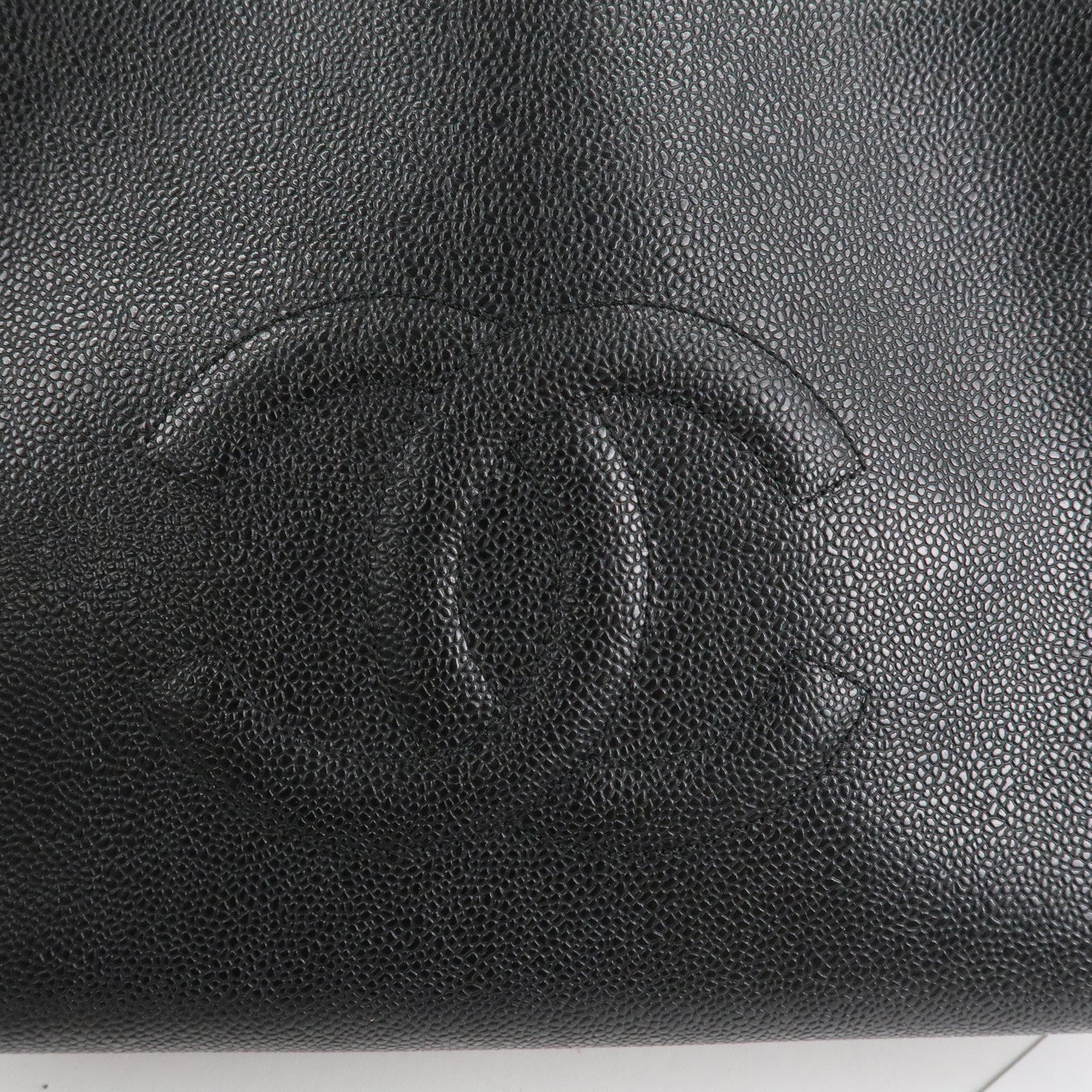 CHANEL COCO Mark Caviar Skin Chain Shoulder Tote Bag Black Used
