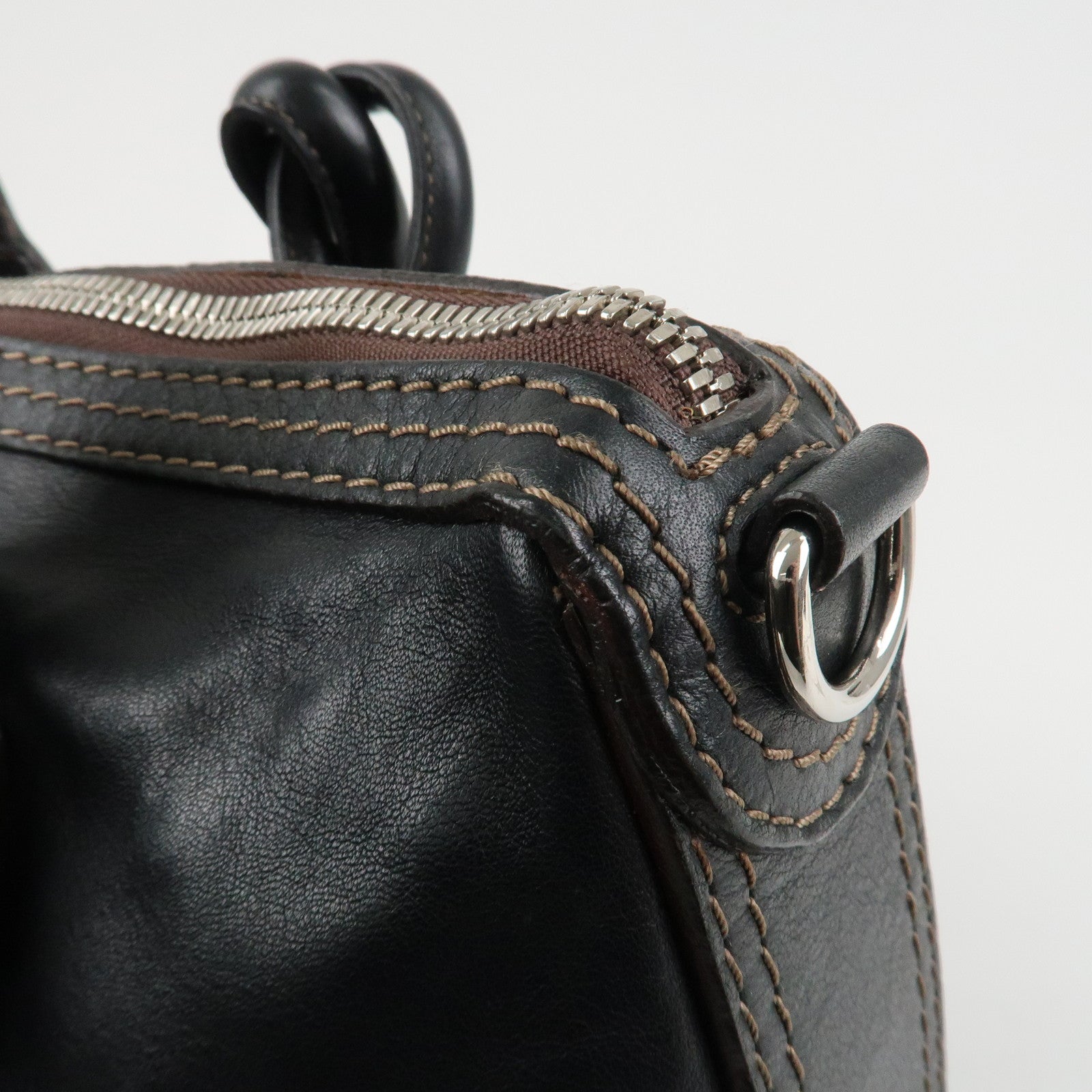 LOEWE Sangria Leather 2Way Tote Bag Black Silver Hardware Used
