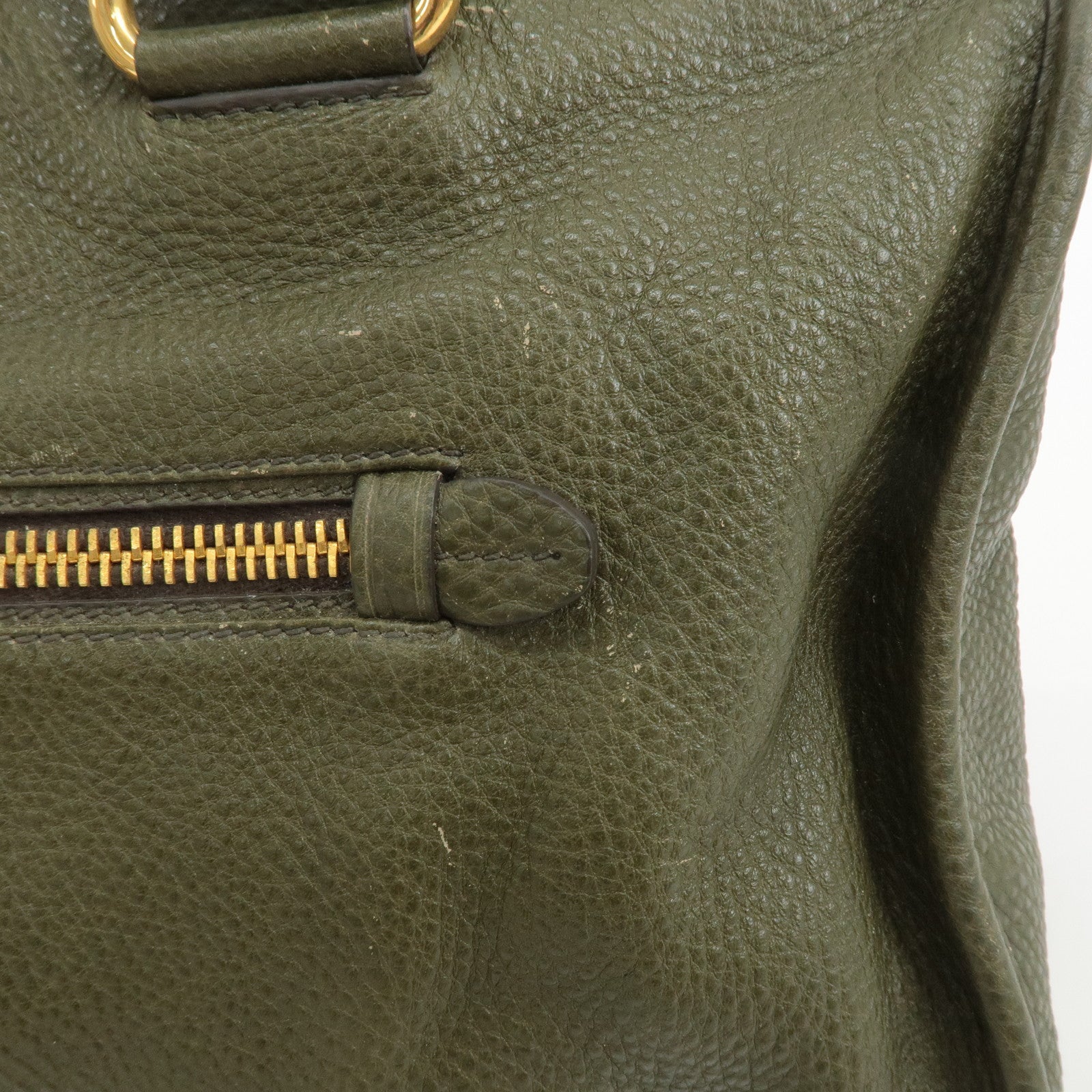 PRADA Leather 2Way Bag Hand Bag Shoulder Bag Khaki BL0805 Used