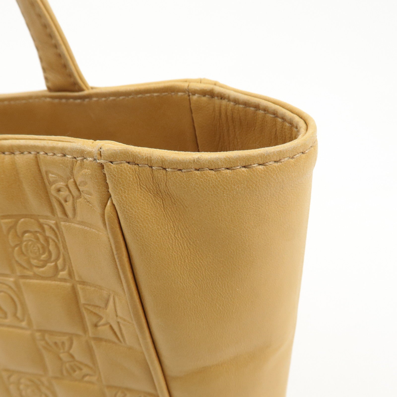 CHANEL Icon Line Leather COCO Mark Tote Bag Hand Bag Beige Used