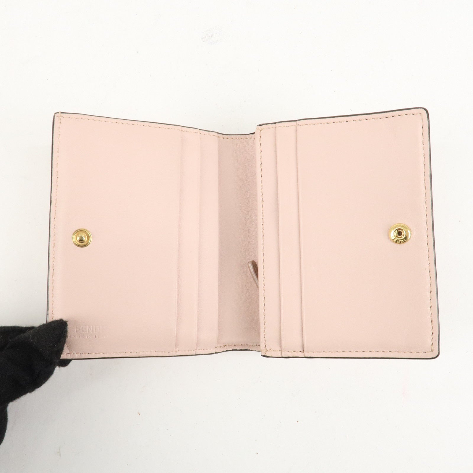 FENDI Bucket Leather Bi-Fold Wallet Gold Metal Fitting Pink Used