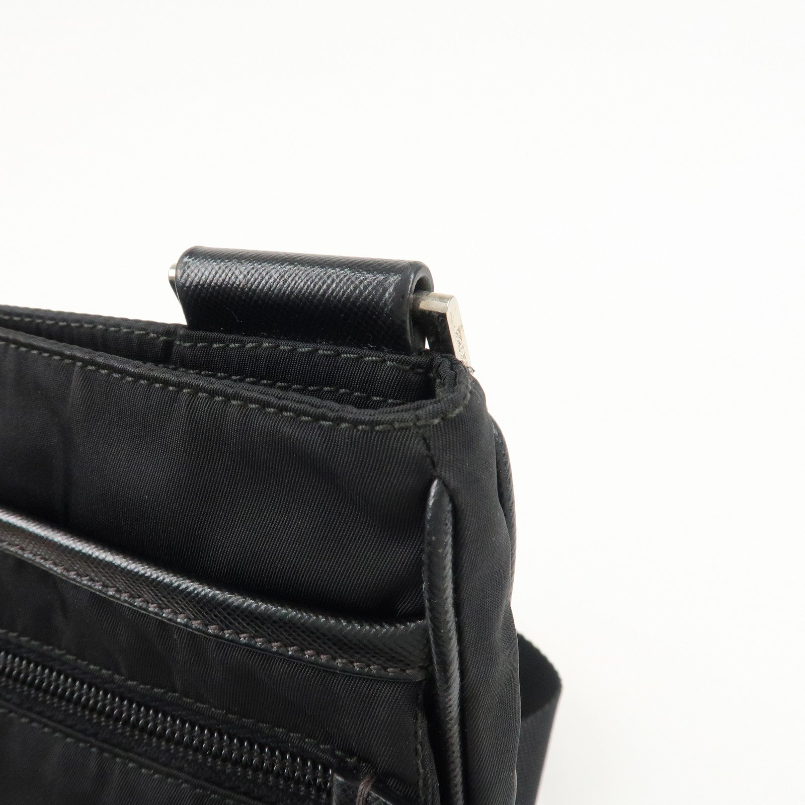 PRADA Logo Nylon Leather Shoulder Bag Crossbody Bag Black Used