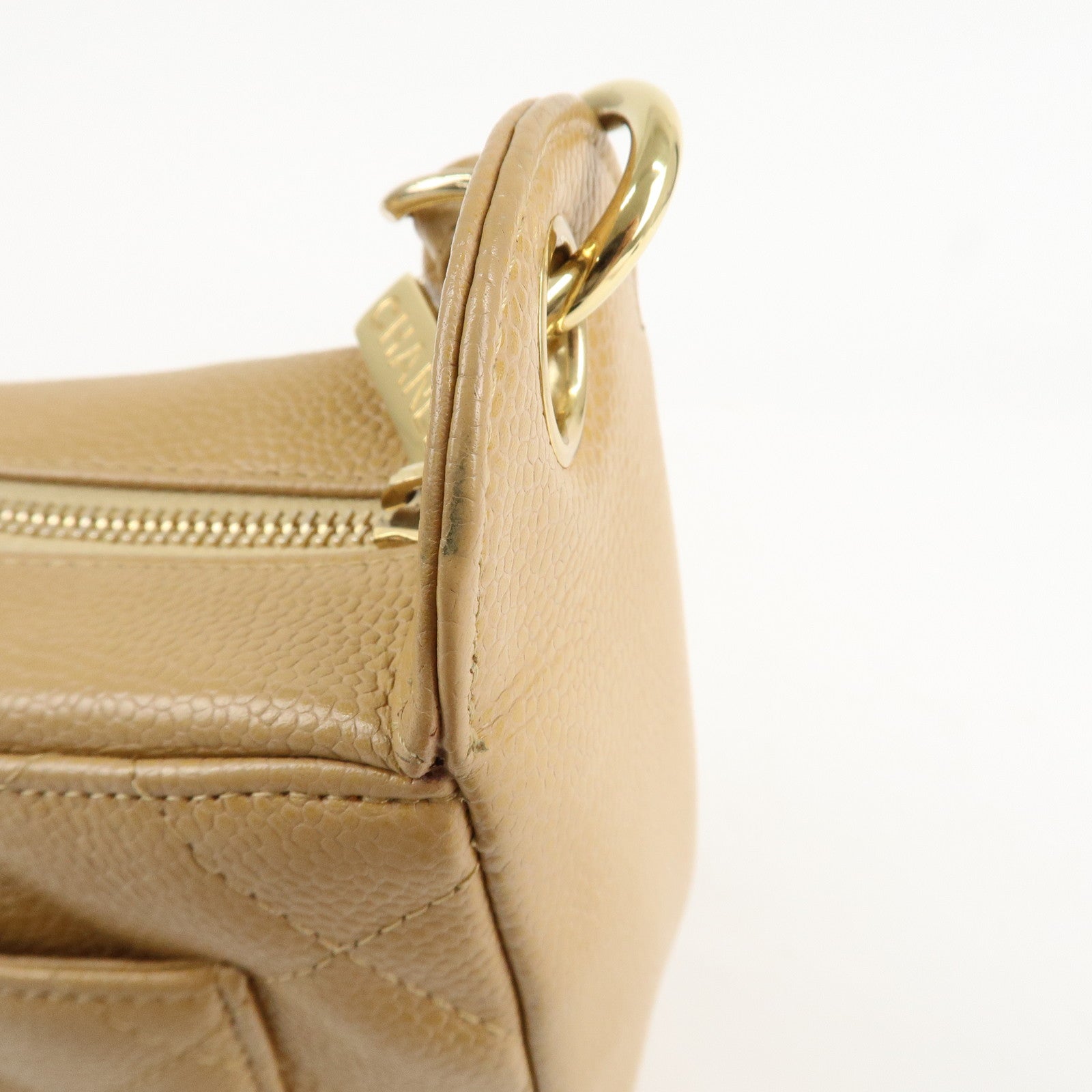 CHANEL COCO Mark Matelasse Shoulder Bag Caviar Skin Beige Used