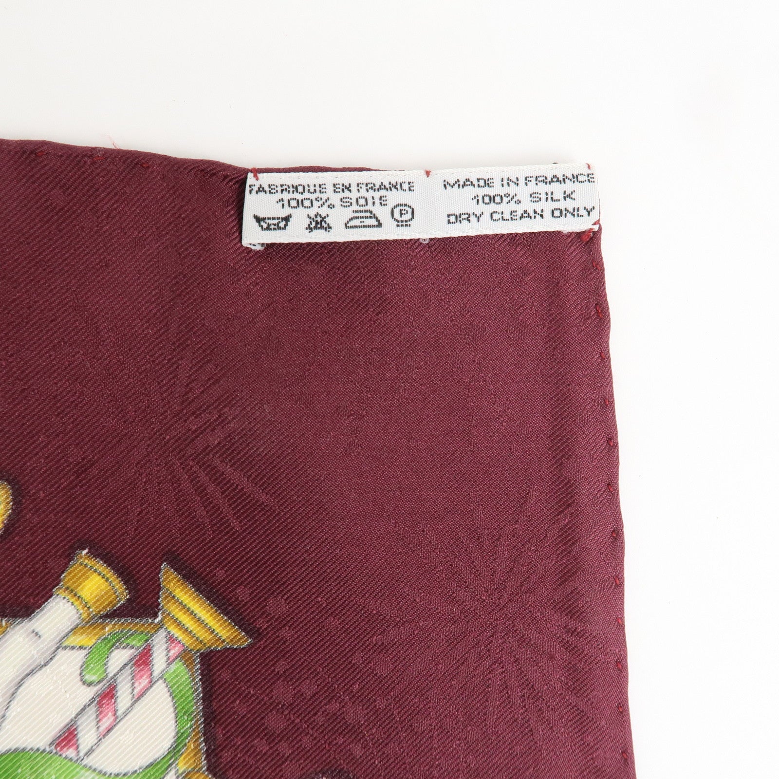 HERMES Carre 90 Silk 100% Scarf LUNA PARK Wine Red White Yellow Used