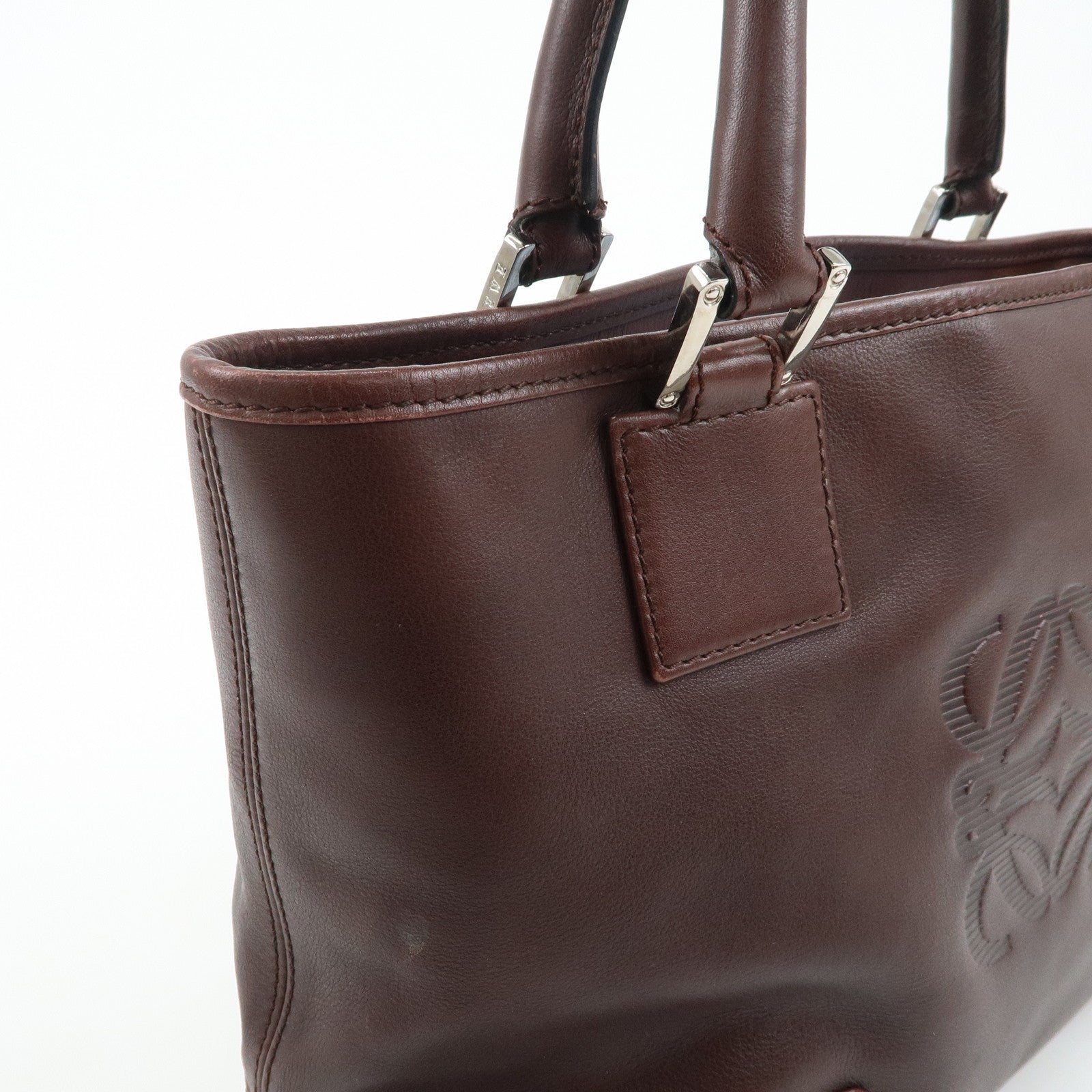 LOEWE Anagram Amazone 28 Leather Tote Bag Hand Bag Dark Brown Used