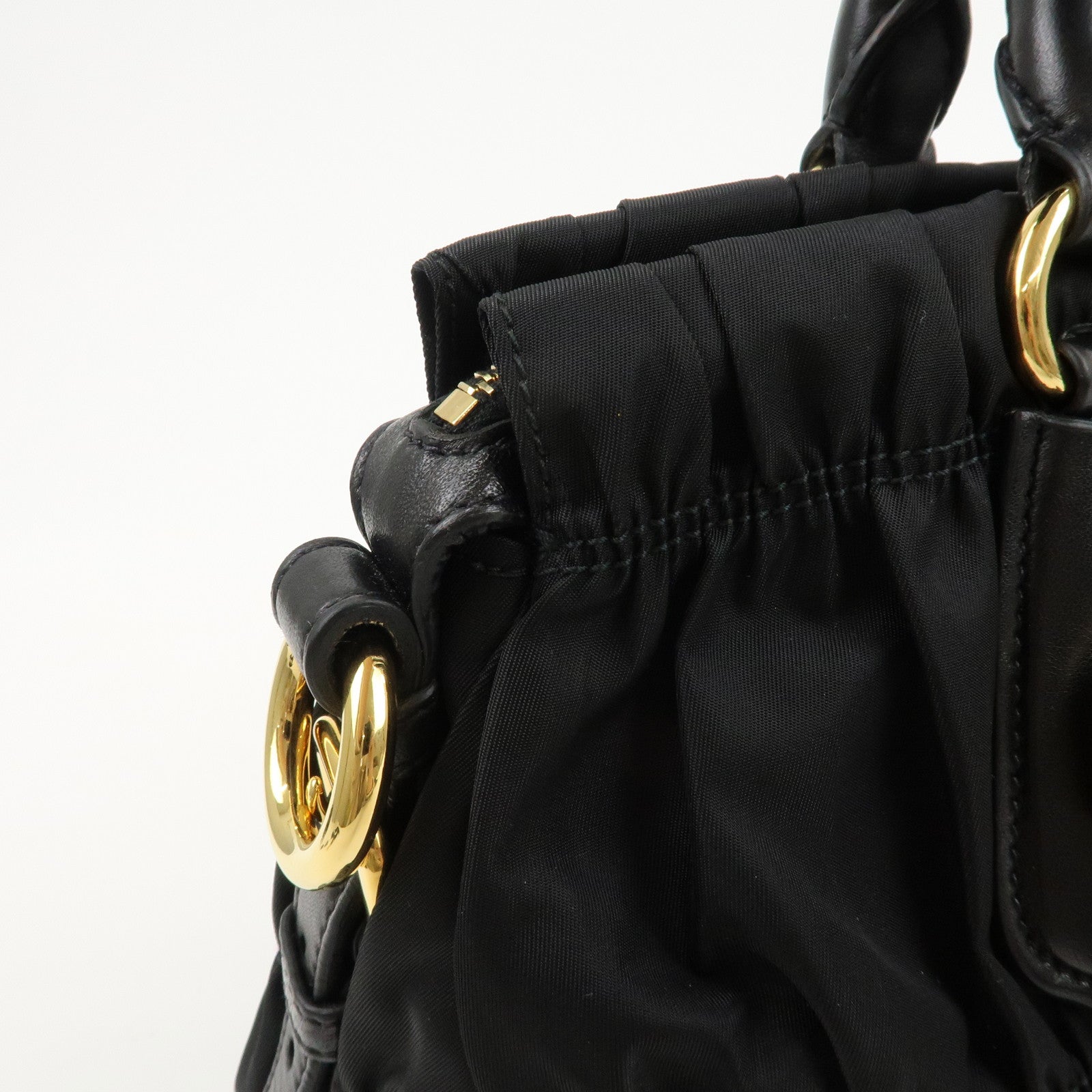 PRADA Logo Nylon Leather 2Way Bag Hand Bag Black NERO BN1407 Used