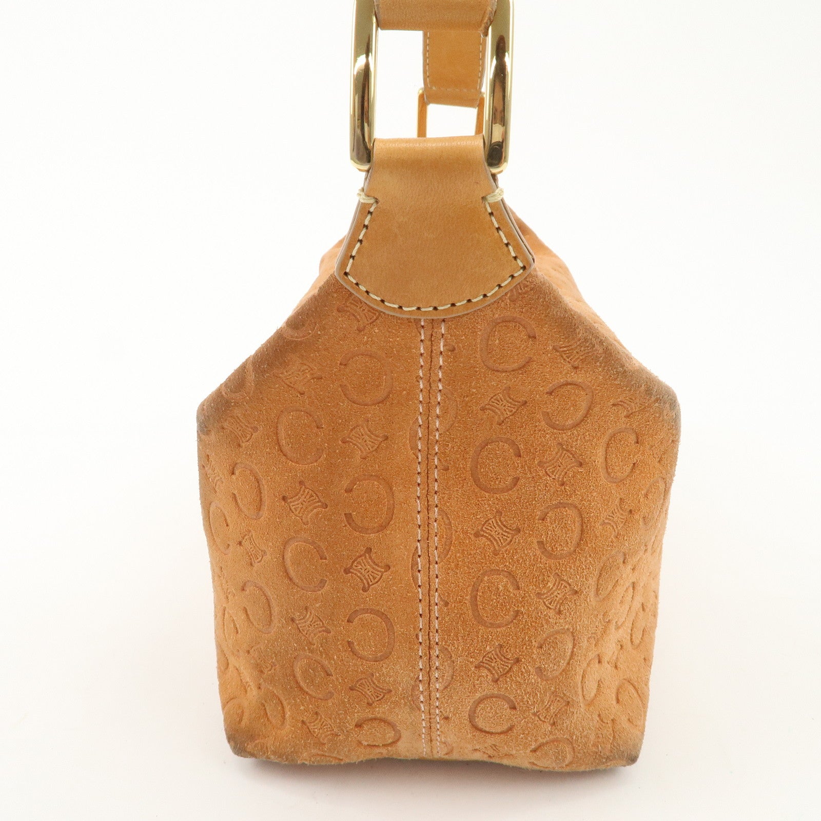 CELINE C Macadam Suede Leather Shoulder Bag Pink Beige Used