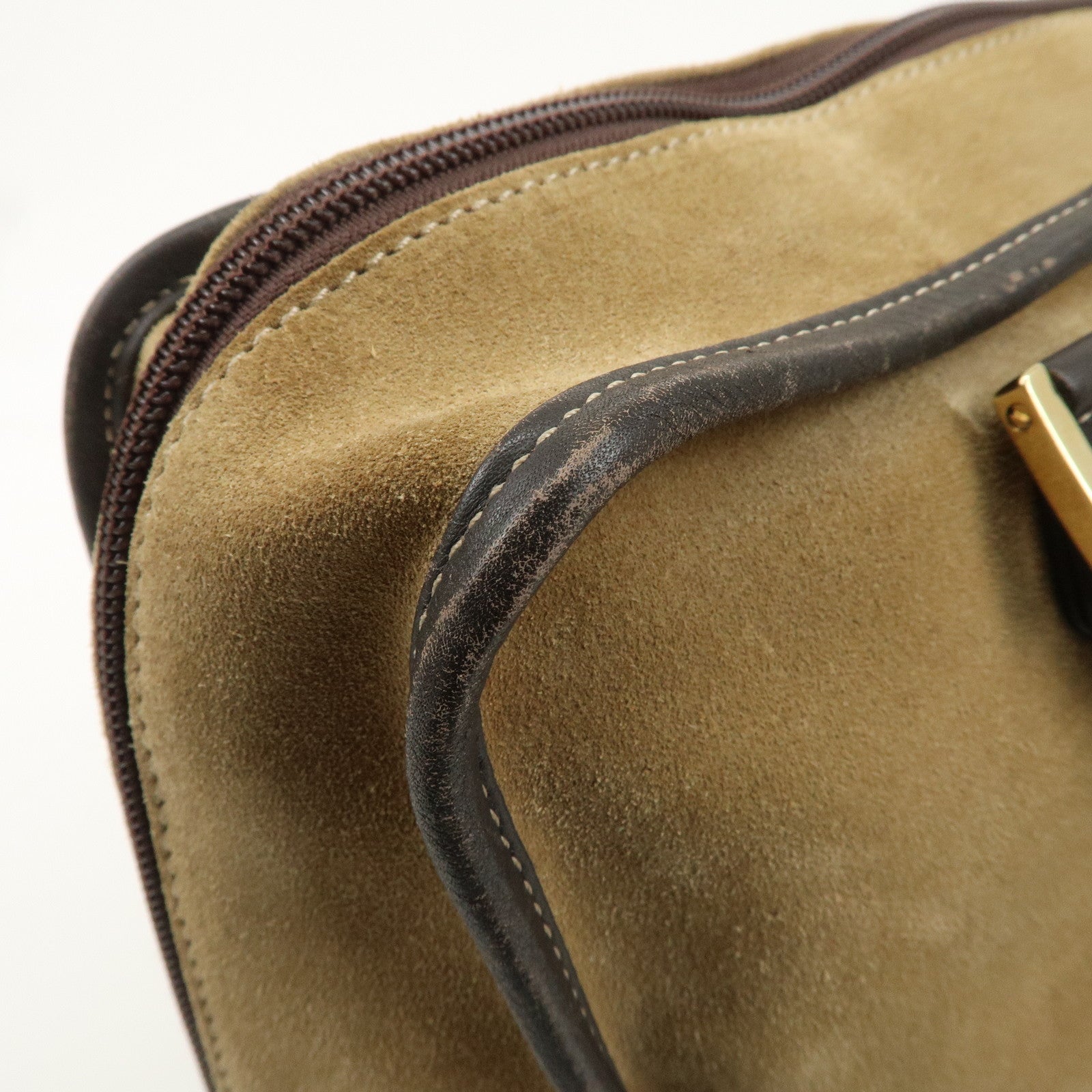 LOEWE Anagram Suede Leather Amazona 32 Hand Bag Beige Brown Used