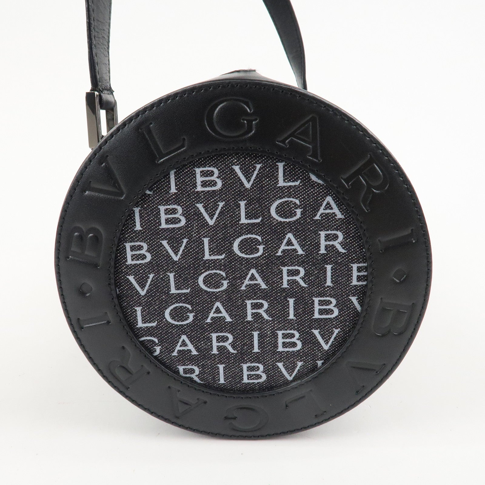 BVLGARI Logo Mania Canvas Leather B-Zero 1 Shoulder Bag Black Used