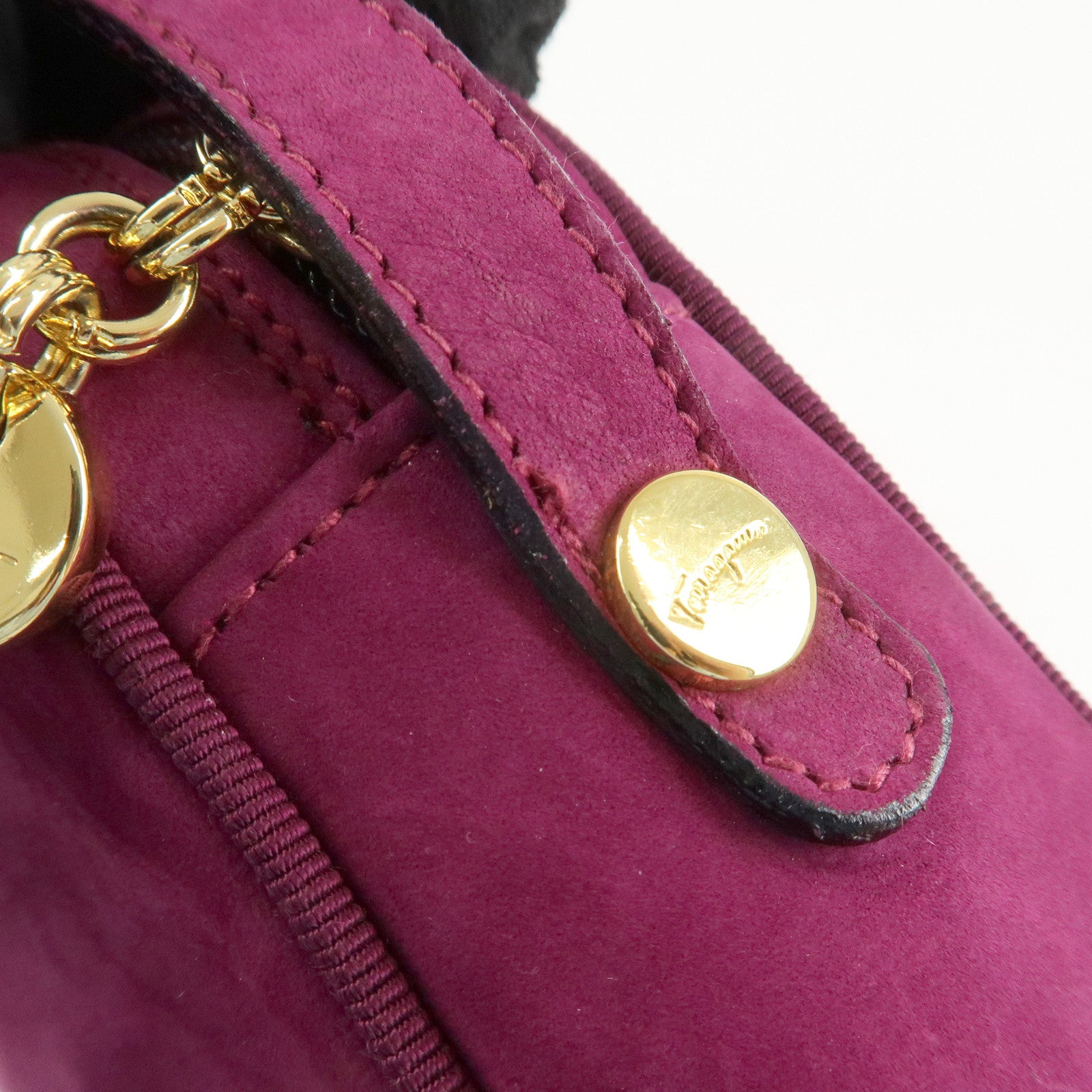 Ferragamo Vara Ribbon Suede Leather Shoulder Bag Purple Used