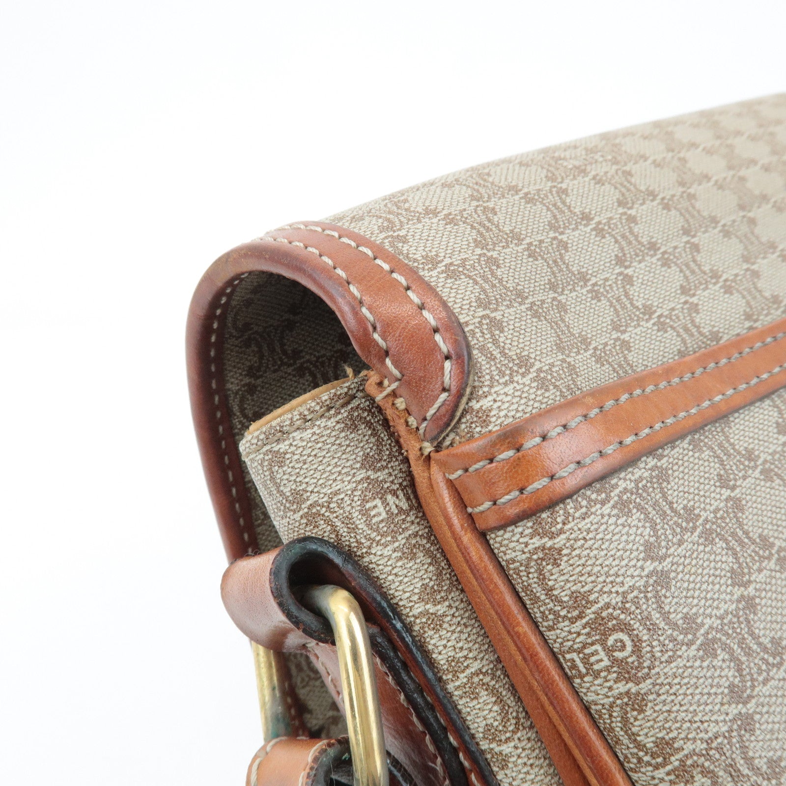 CELINE Macadam PVC Leather Shoulder Bag Beige Brown Used