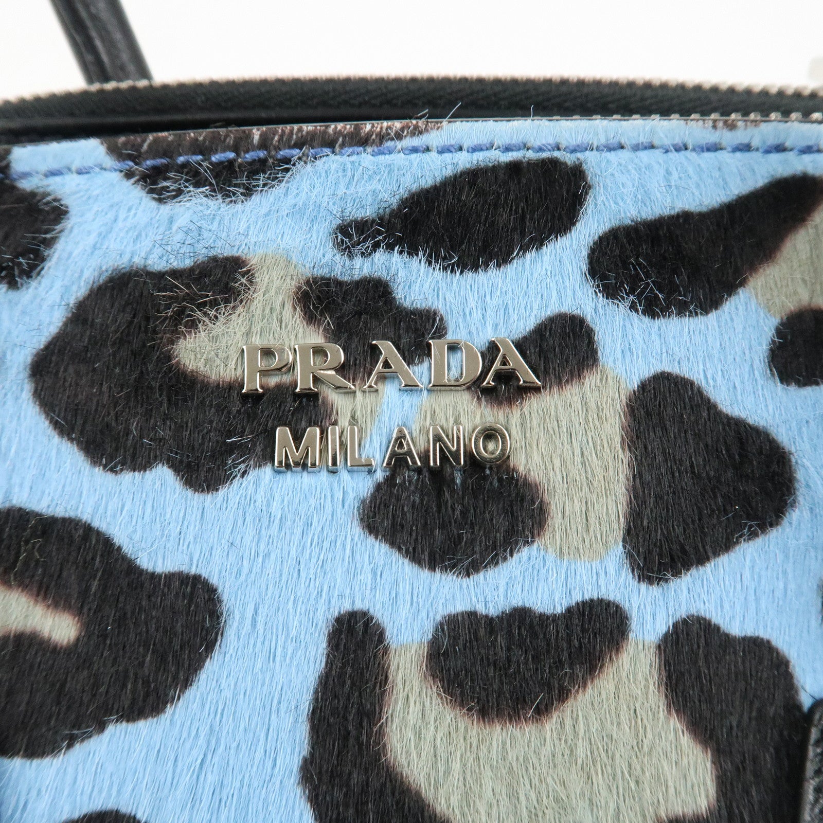 PRADA Unborn Calf Suede Leather 2Way Hand Bag Blue Black 1BA025 Used