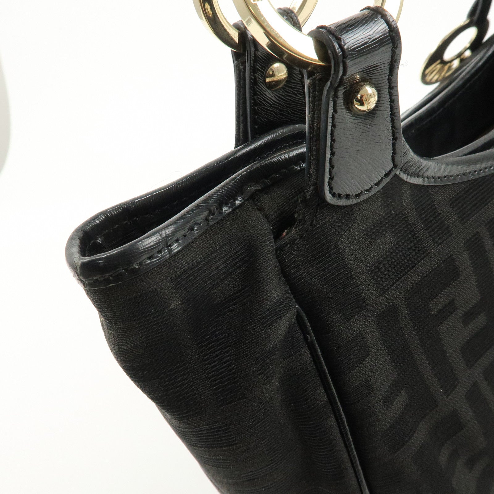 FENDI Zucca Canvas Leather Tote Bag Hand Bag Black 8BH156 Used