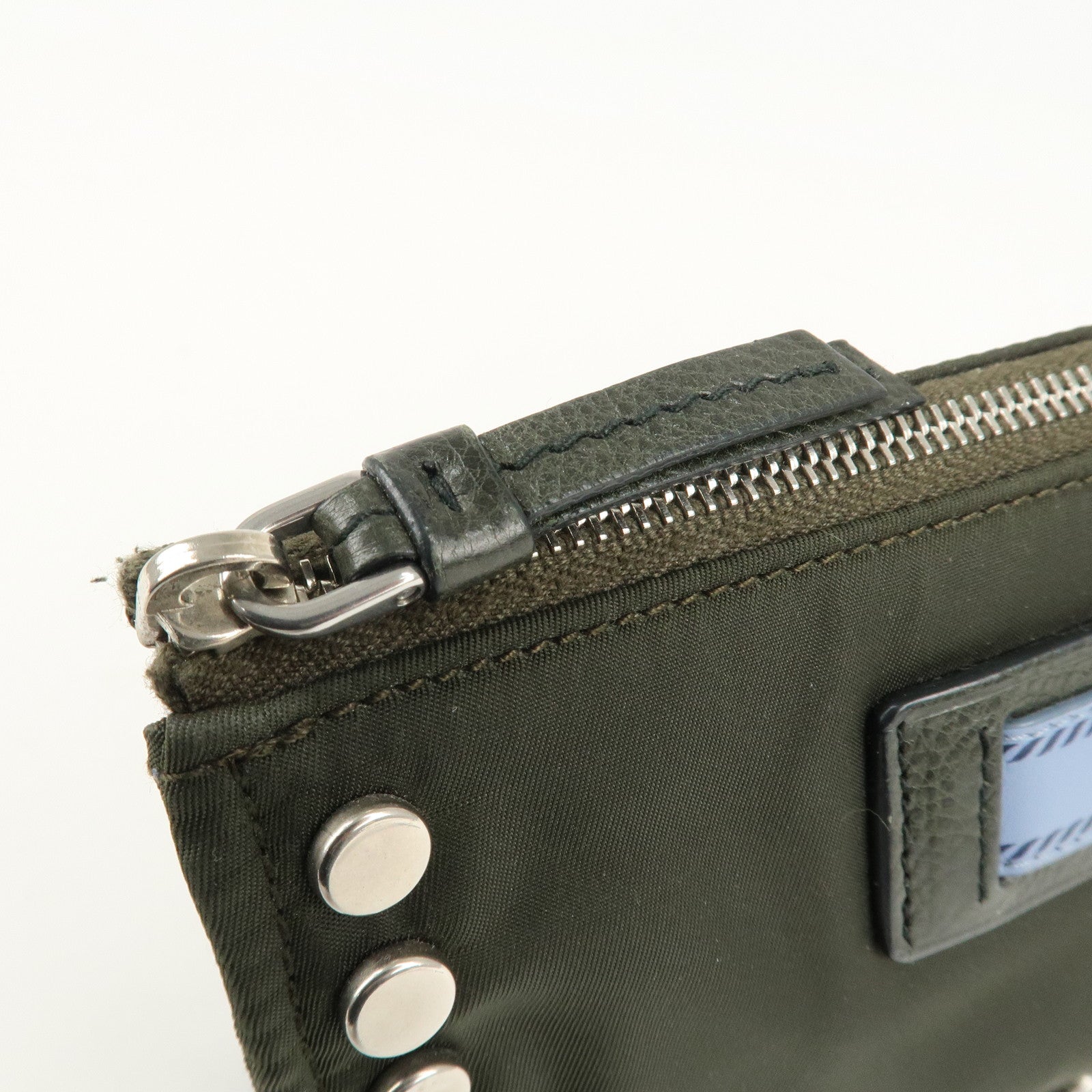 PRADA Tessuto Travel Pouch Studs Military Silver HDW Used