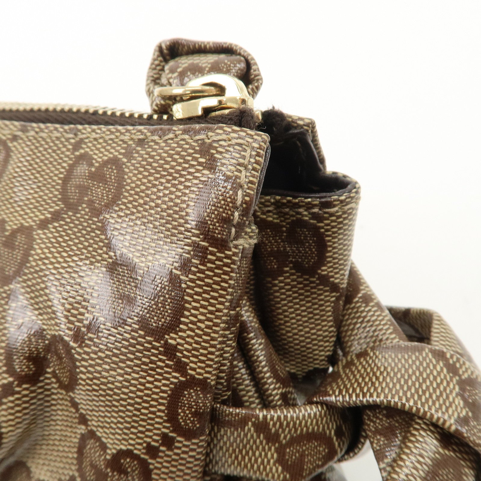 GUCCI Hysteria GG Crystal Leather Pouch Beige Brown 203632 Used