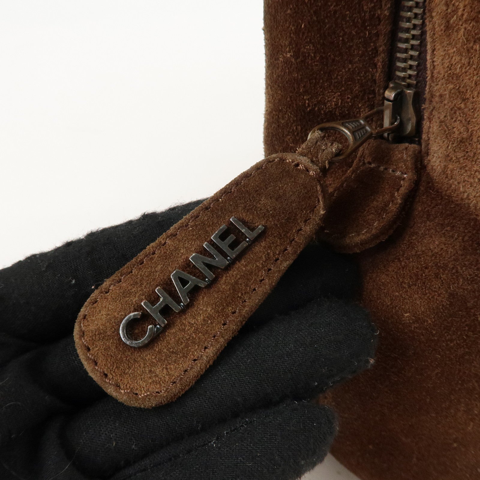 CHANEL Suede Tote Bag Shoulder Bag Hand Bag Brown Used