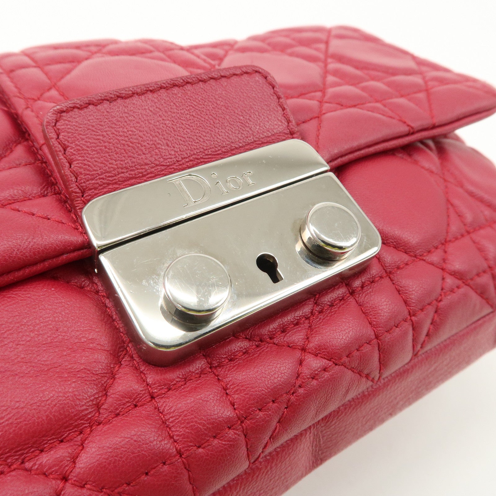 Christian Dior Cannage Leather Chain Shoulder Bag Red Used