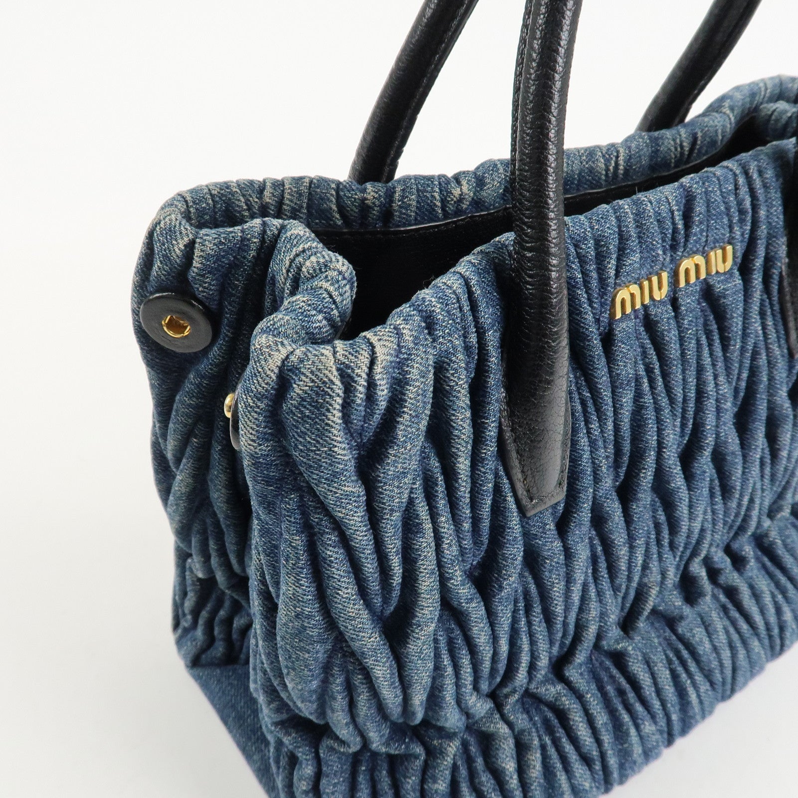 MIU MIU Matelasse Denim Leather 2Way Bag Hand Bag Blue Black Used