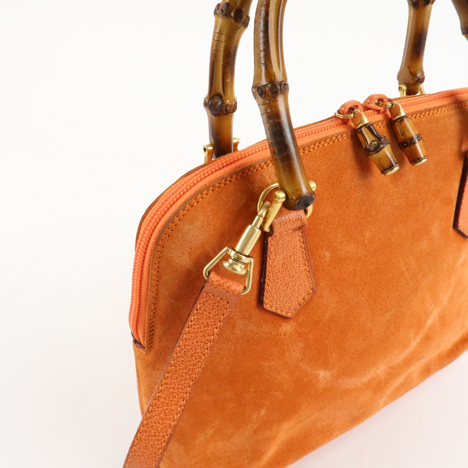 GUCCI Bamboo Suede Leather 2WAY Bag Orange 000.2296.0290 Used