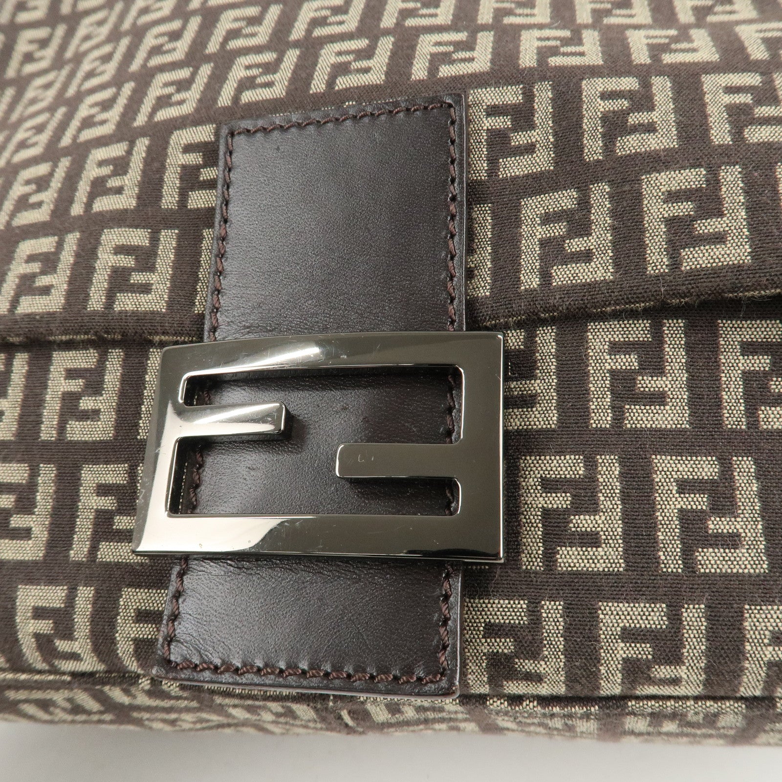 FENDI Mamma Bucket Zucchino Canvas Leather Shoulder Bag 8BR001 Used