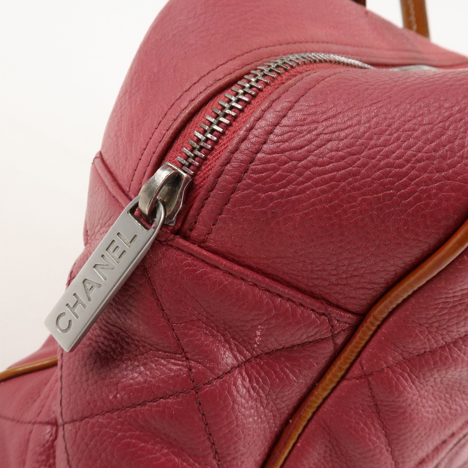 CHANEL Matelasse Caviar Skin Patent Boston Bag Hand Bag Red Used