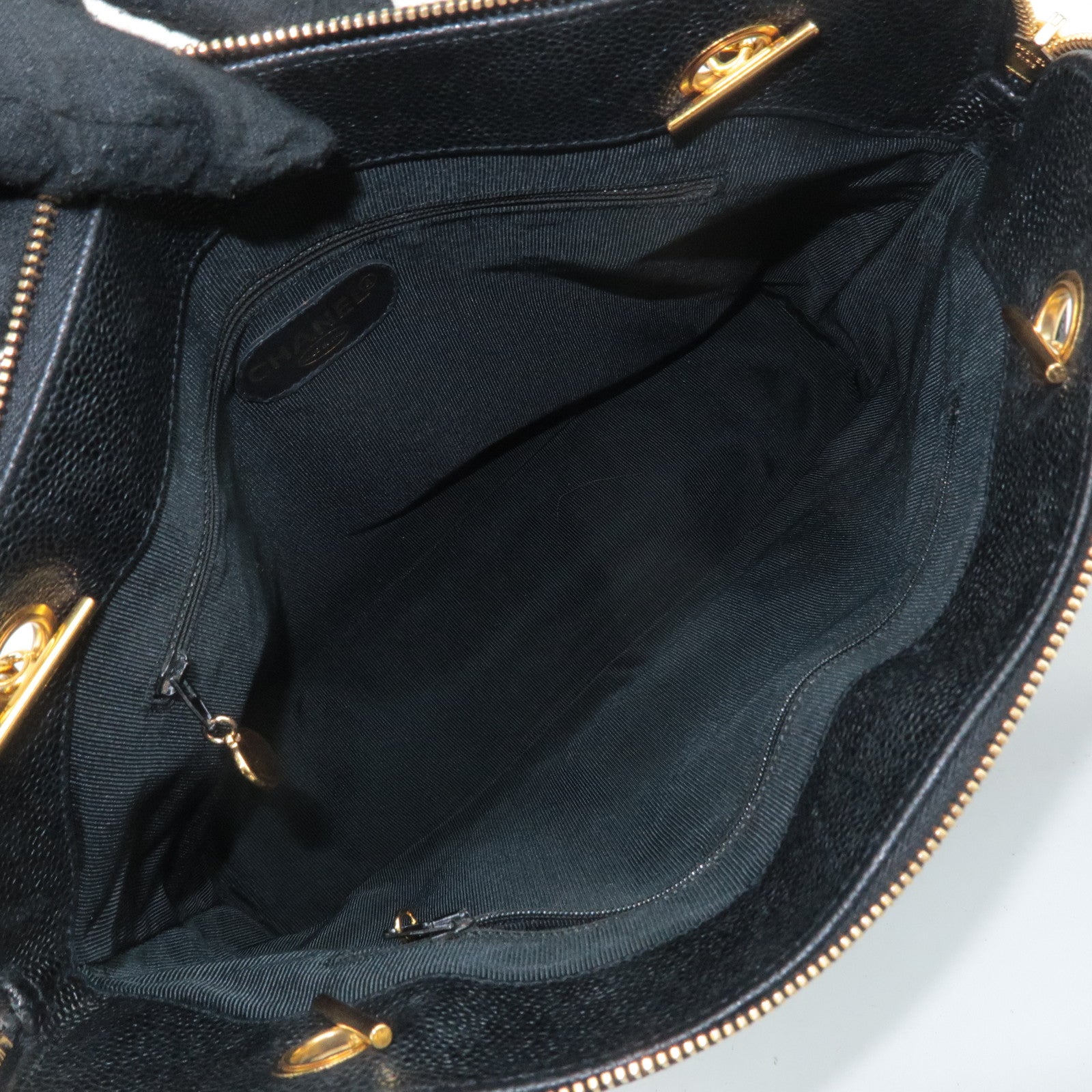 CHANEL Triple COCO Caviar Skin Chain Tote Bag Shoulder Bag Black Used