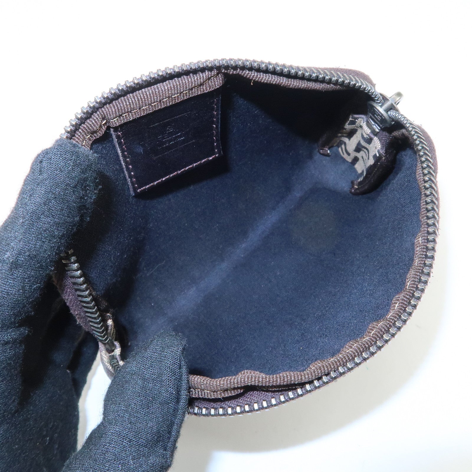 FENDI Zucchino Canvas Mini Pouch Beige Dark Brown 7N0003 Used