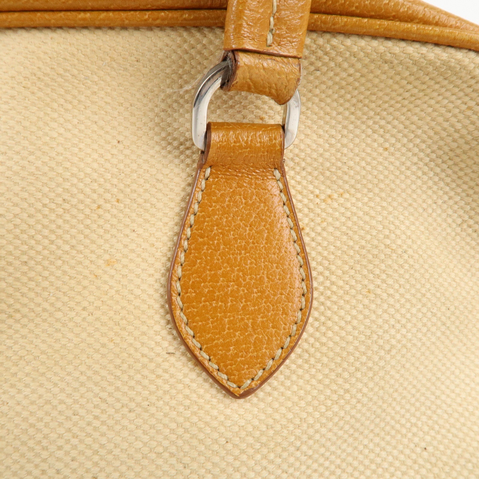 PRADA Canvas Leather Triangle Logo Boston Bag Ivory Brown Used