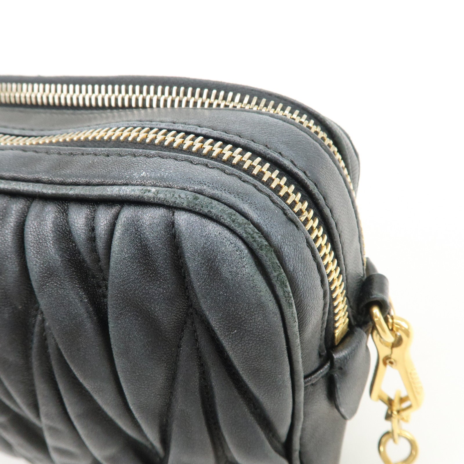 MIU MIU Matelasse Leather Shoulder Bag Black Used