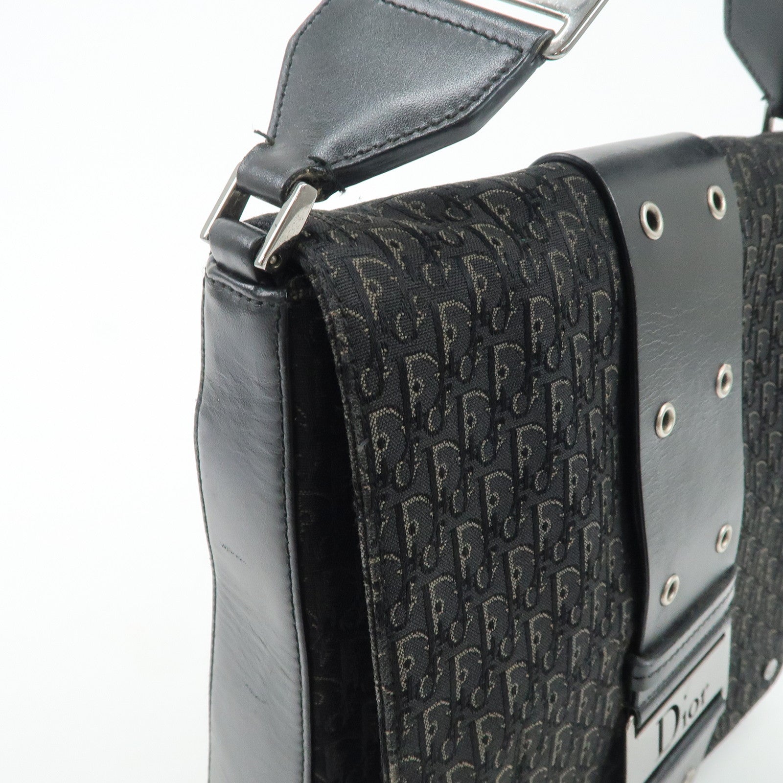 Christian Dior Trotter Canvas Leather Shoulder Bag Black Used