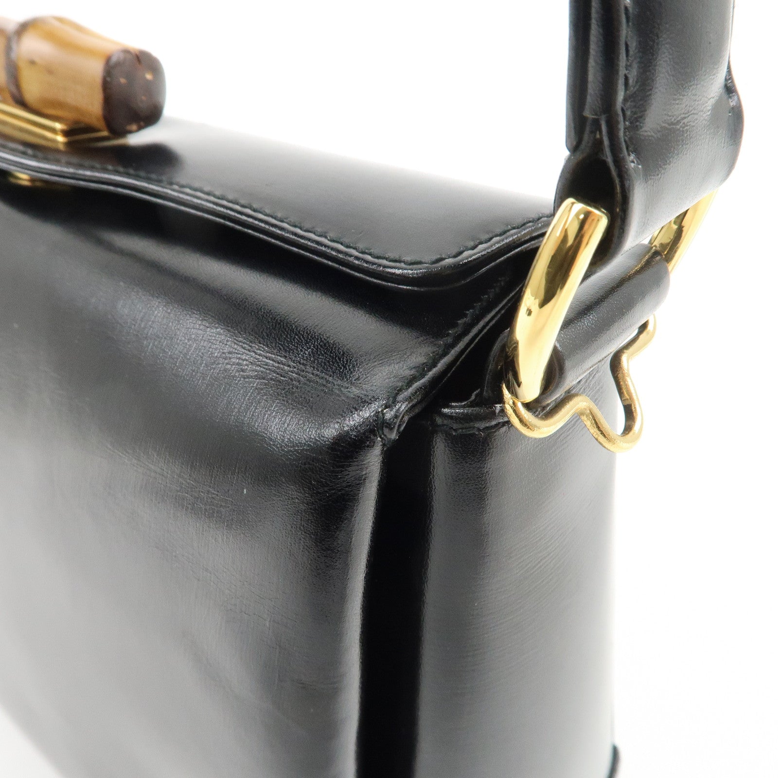 GUCCI Bamboo Leather Hand bag Shoulder Bag Black 000.1781.0175 Used
