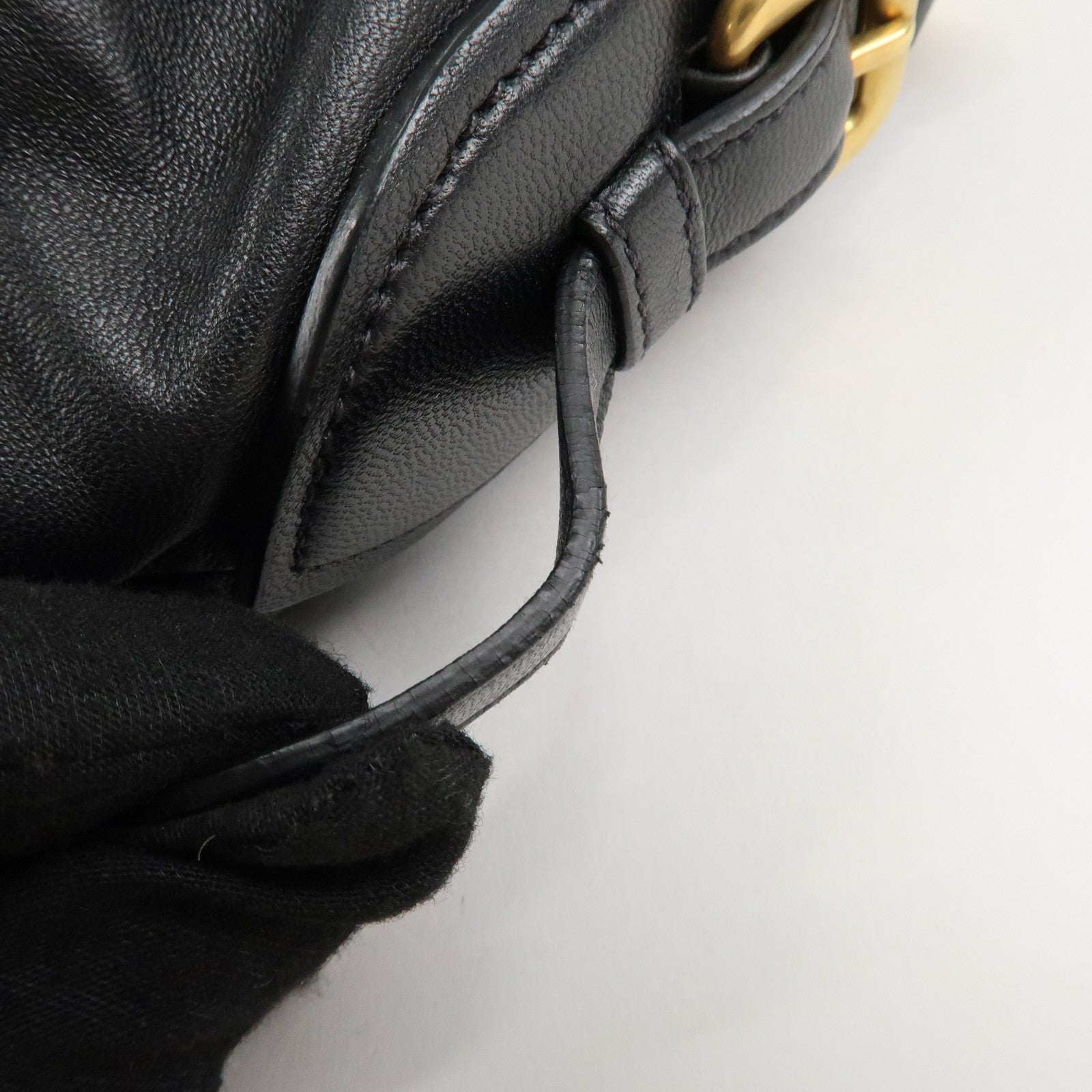 PRADA Leather Chain One-Shoulder Bag Black Gold Hardware Used