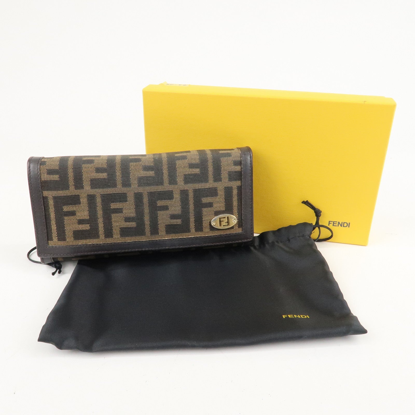 FENDI Zucca Zucchino Set of 3 Canvas Leather Wallet Used