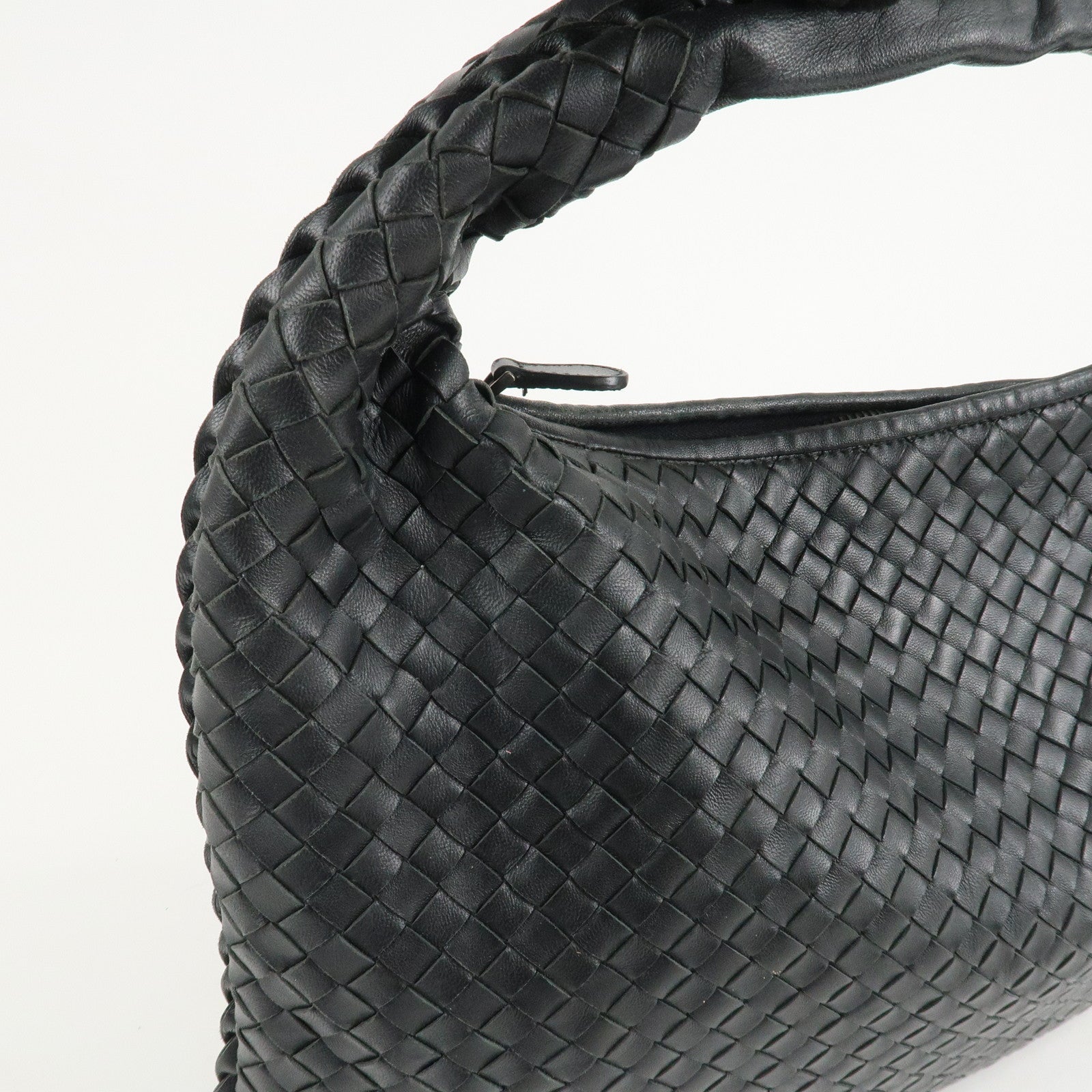 BOTTEGA VENETA Hobo Intrecciato Leather Shoulder Bag Black 115654 Used
