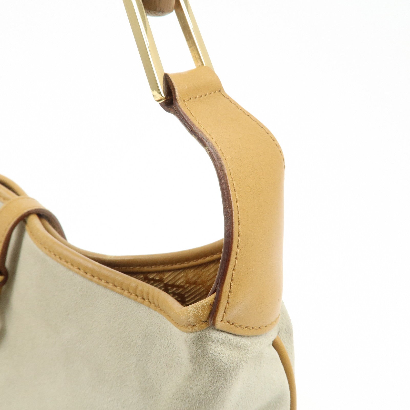 GUCCI Bamboo Suede Leather Shoulder Bag Gray Brown 001.4060 Used