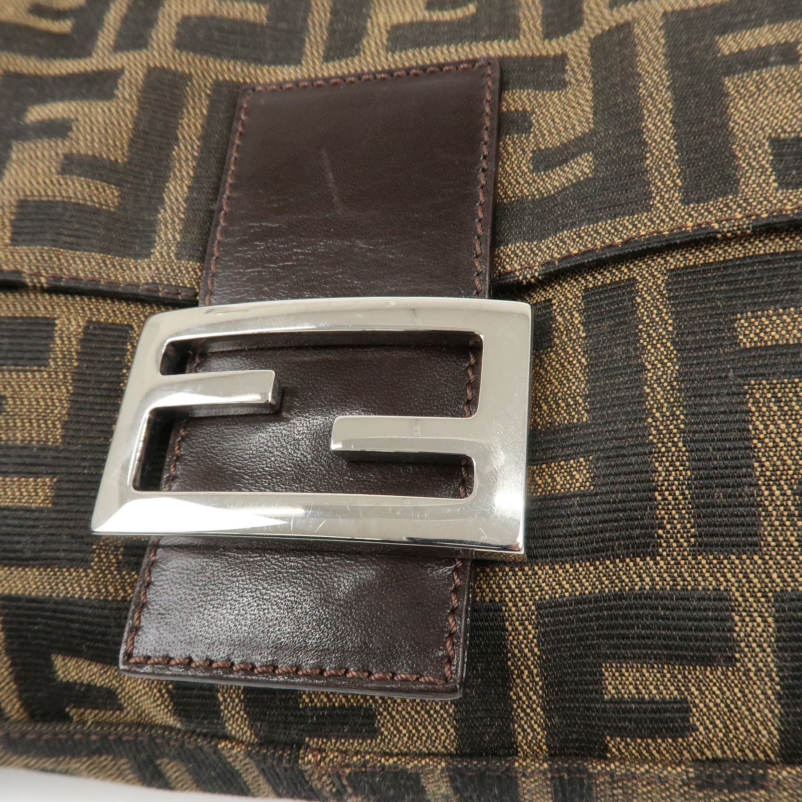 FENDI Mamma Baguette Zucca Canvas Shoulder Bag Brown Black 26424 Used