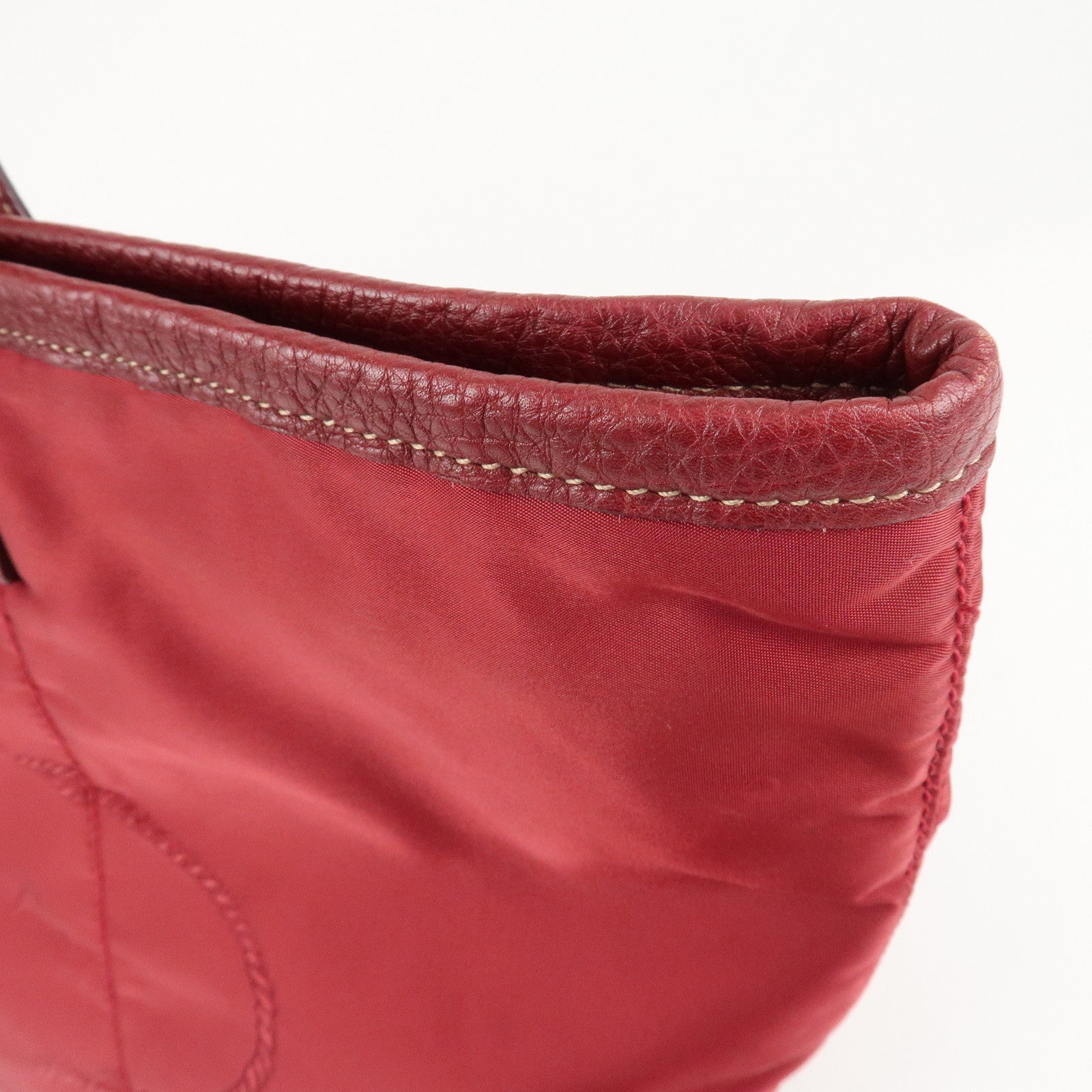 PRADA Logo Nylon Leather Tote Bag Shoulder Bag Dark Red BR4634 Used