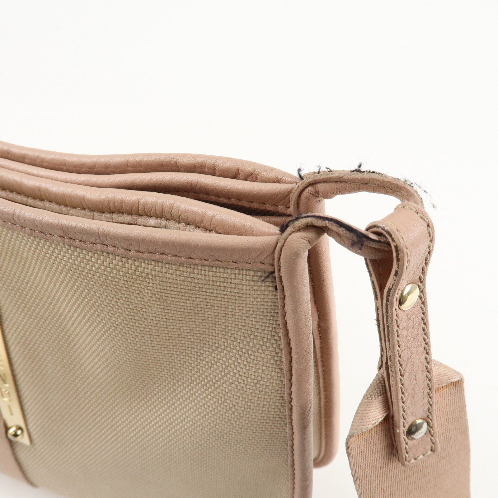 FENDI Logo Canvas Leather Shoulder Bag Beige Pink 8BT084 Used